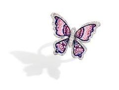 Cocktail Ring White Gold White Diamonds Hand Decorated with Micro Mosaic