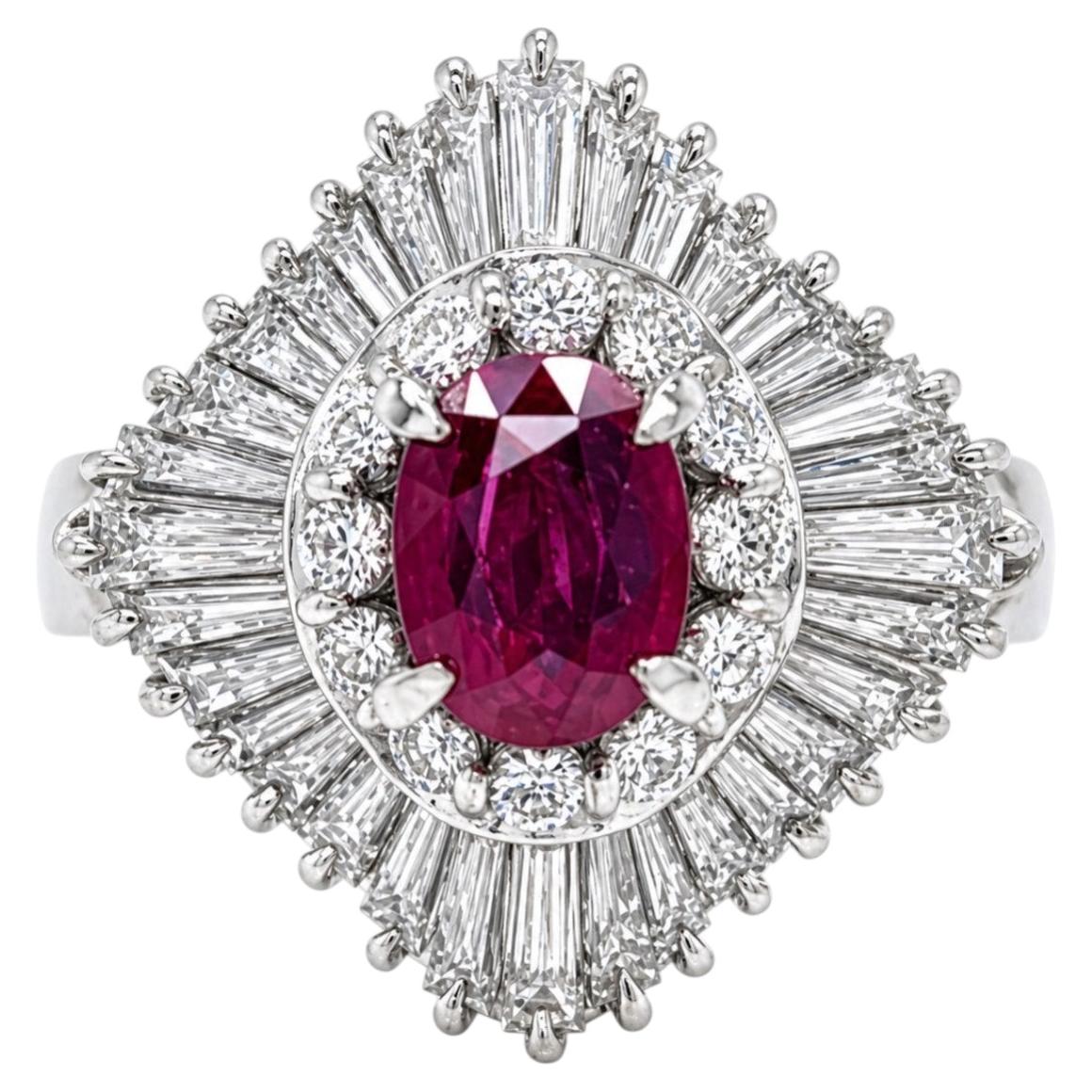 Cocktail Ring with 1.00 Carat Oval Ruby and 1.46 Carats of VS Diamonds