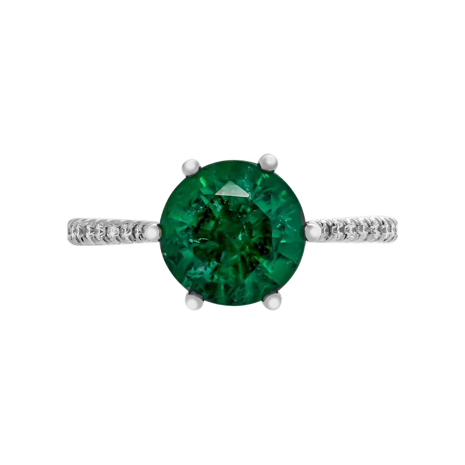Round Cut Cocktail Ring with 2.75ct Round Green Emerald For Sale