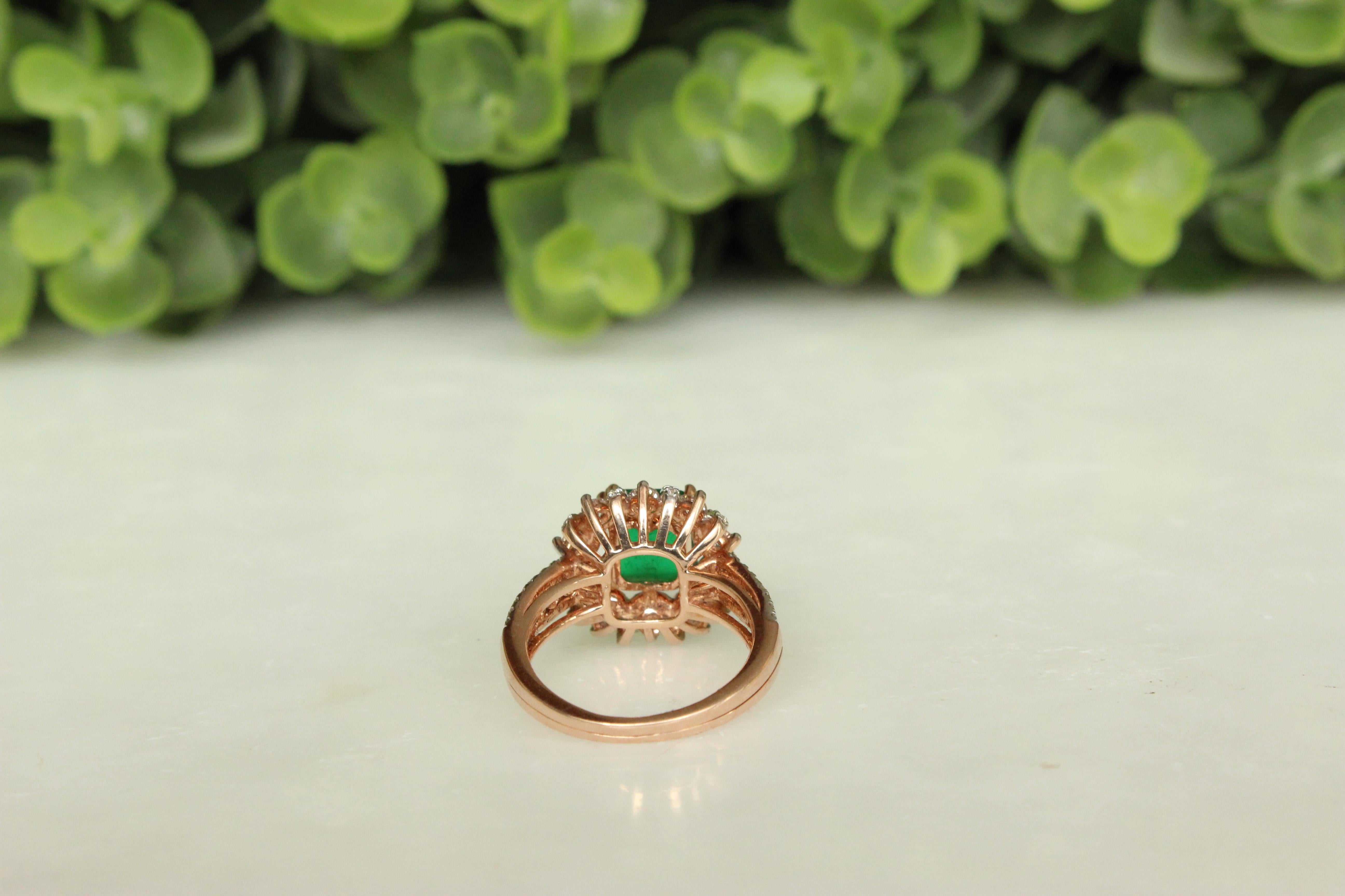 For Sale:  Cocktail Ring with a Natural Emerald & Diamonds in 18k Solid Gold 10