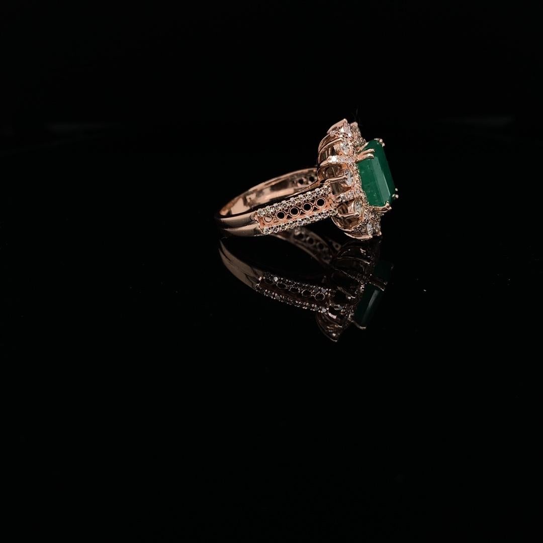 For Sale:  Cocktail Ring with a Natural Emerald & Diamonds in 18k Solid Gold 12