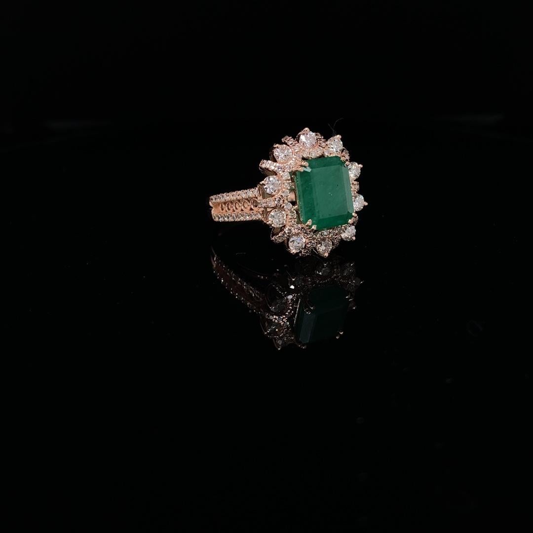 For Sale:  Cocktail Ring with a Natural Emerald & Diamonds in 18k Solid Gold 13