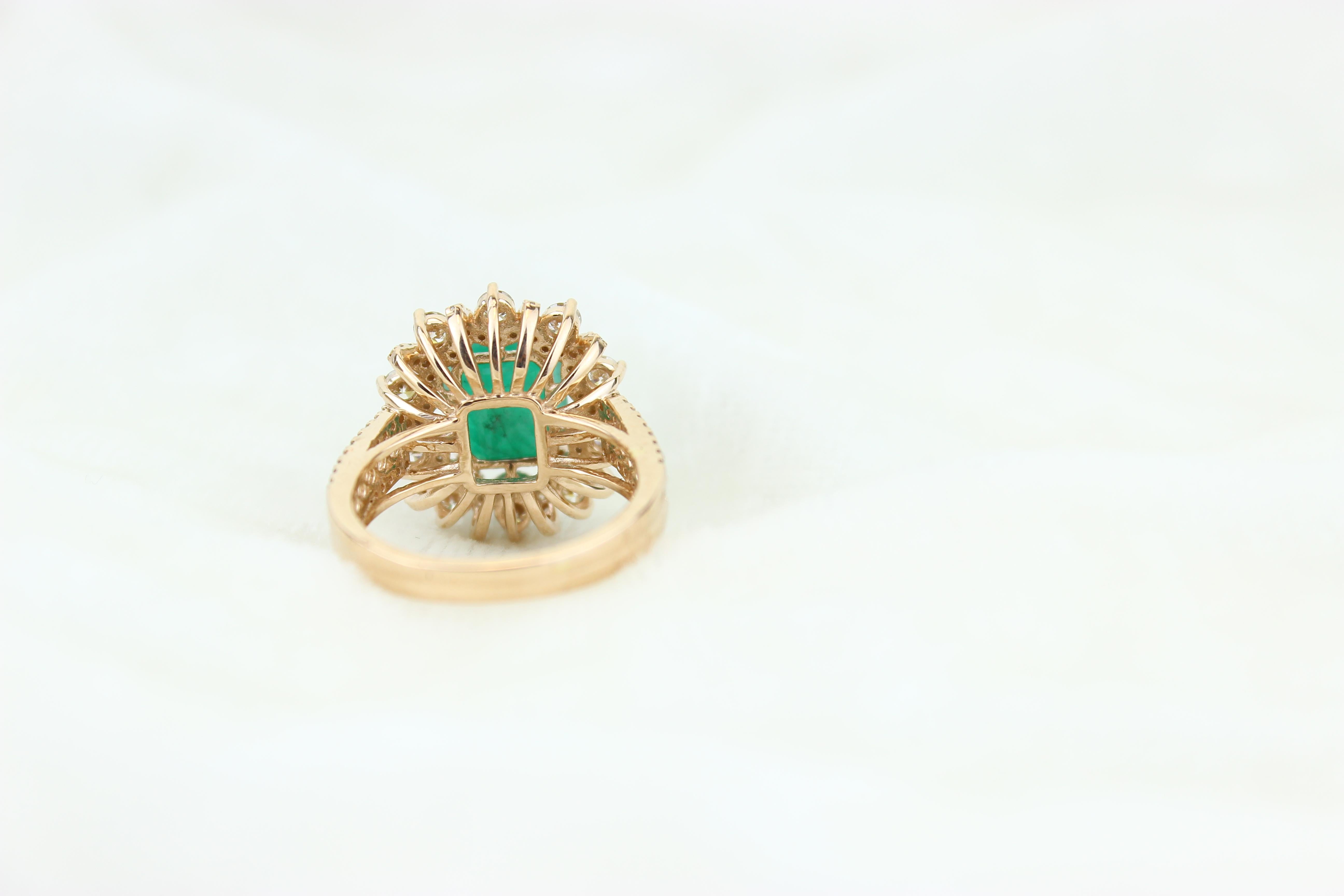 For Sale:  Cocktail Ring with a Natural Emerald & Diamonds in 18k Solid Gold 4