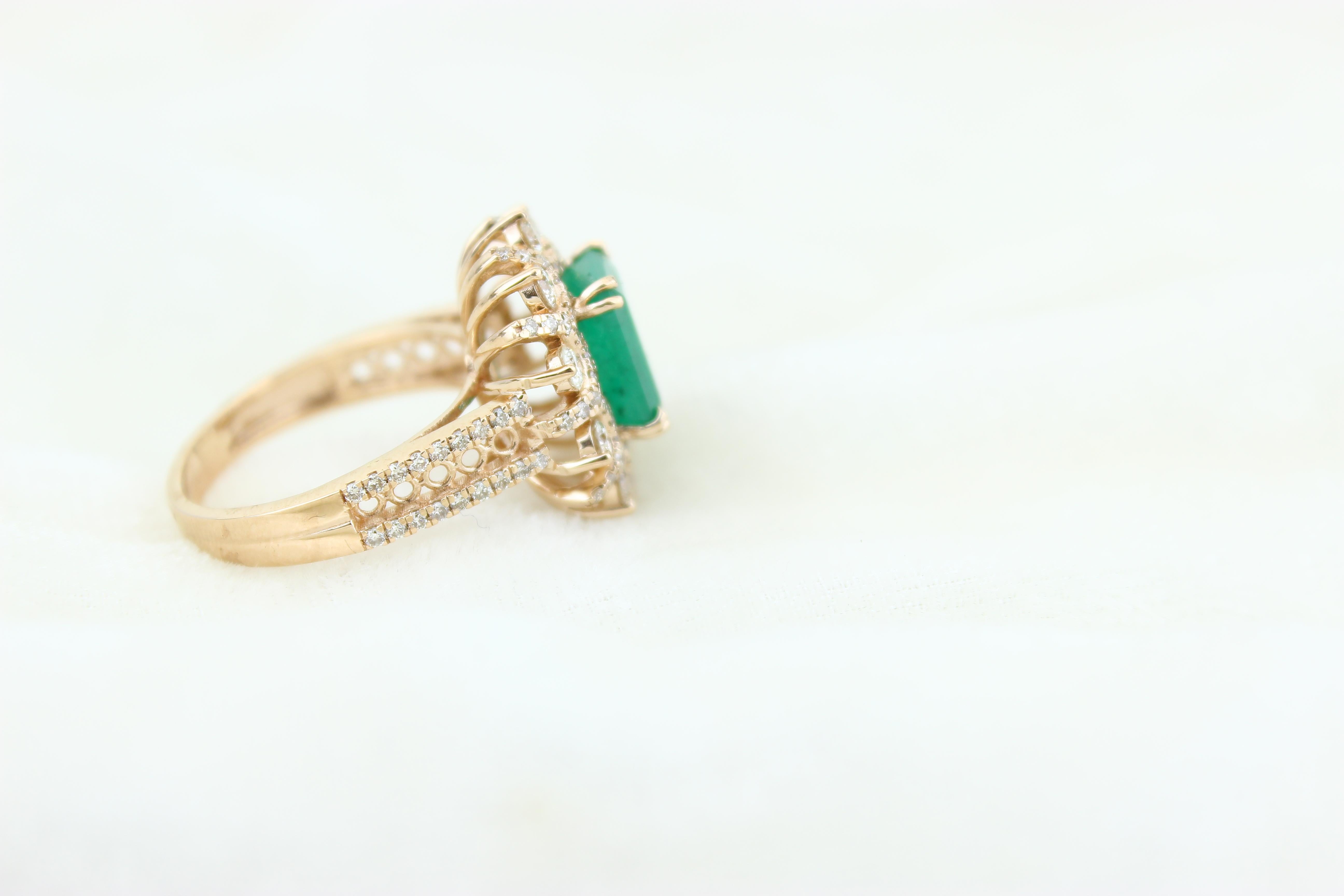 For Sale:  Cocktail Ring with a Natural Emerald & Diamonds in 18k Solid Gold 6
