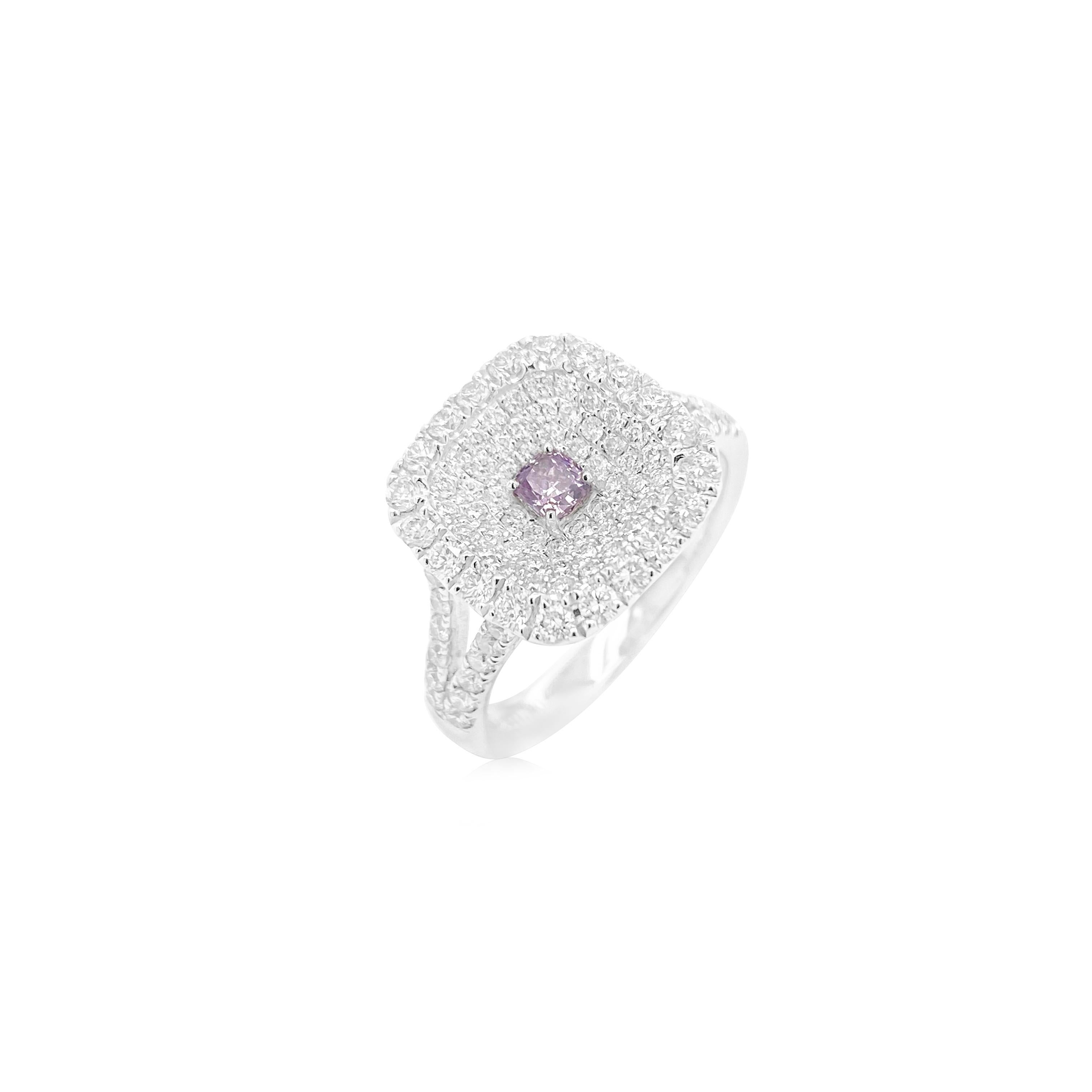 Contemporary Cocktail Ring with a Pinkish Purple Diamond and White diamonds