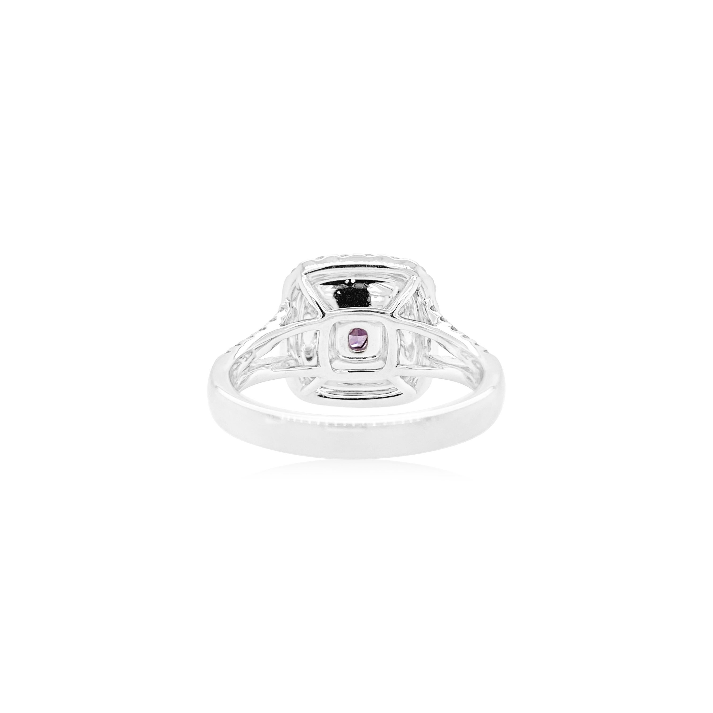 Radiant Cut Cocktail Ring with a Pinkish Purple Diamond and White diamonds