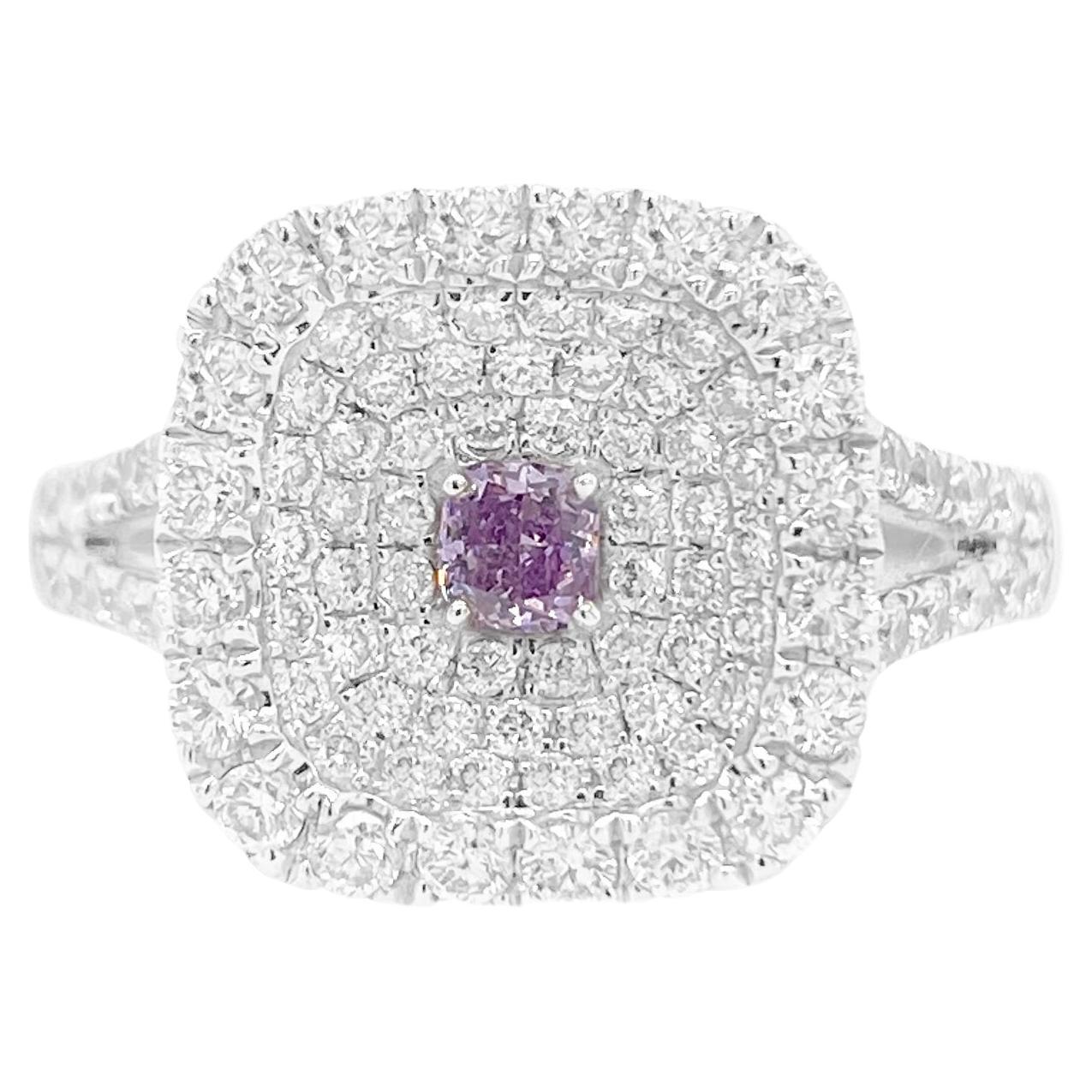 Cocktail Ring with a Pinkish Purple Diamond and White diamonds