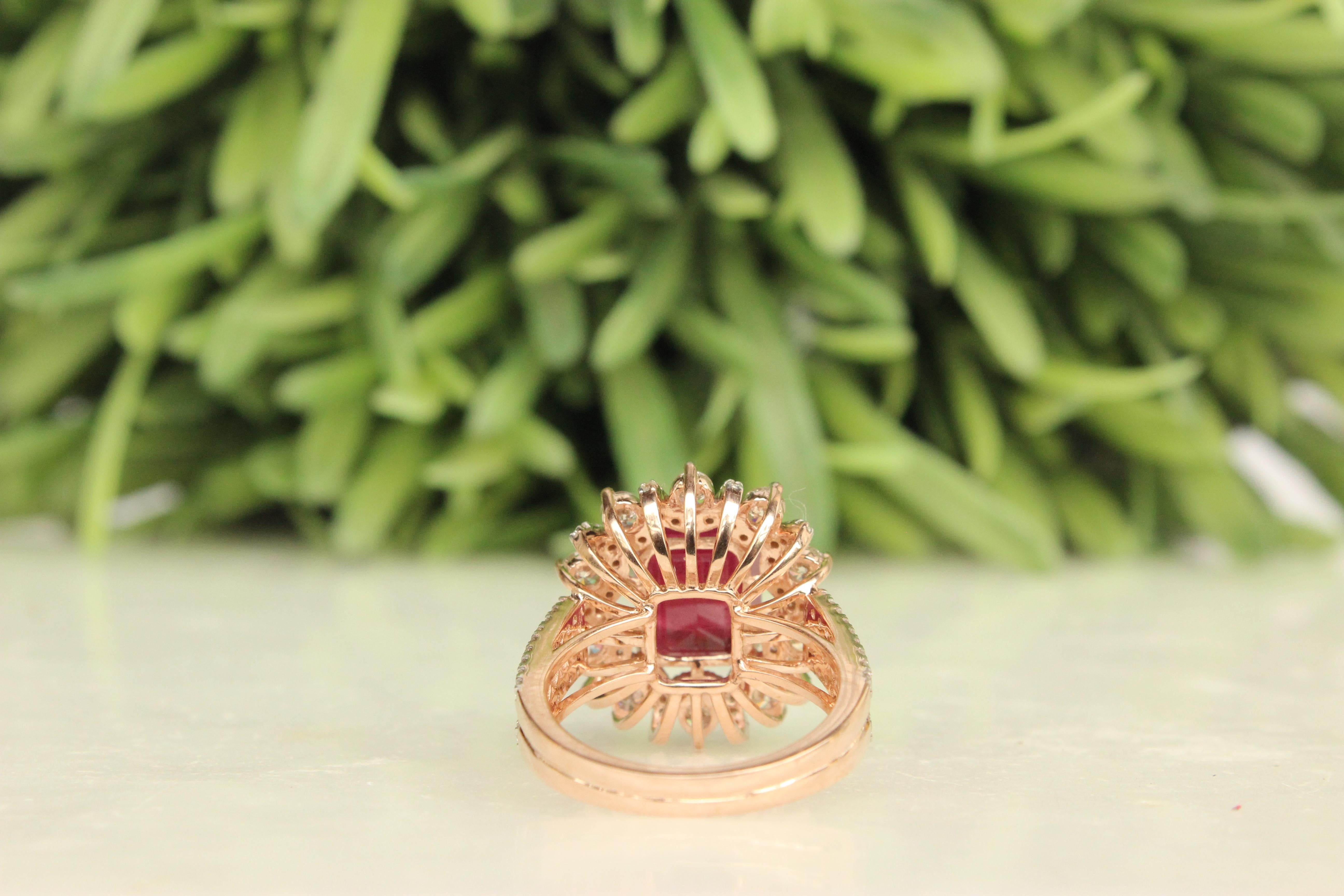 For Sale:  Cocktail Ring with an Emerald Cut Natural Ruby & Diamonds in 18k Solid Gold 5