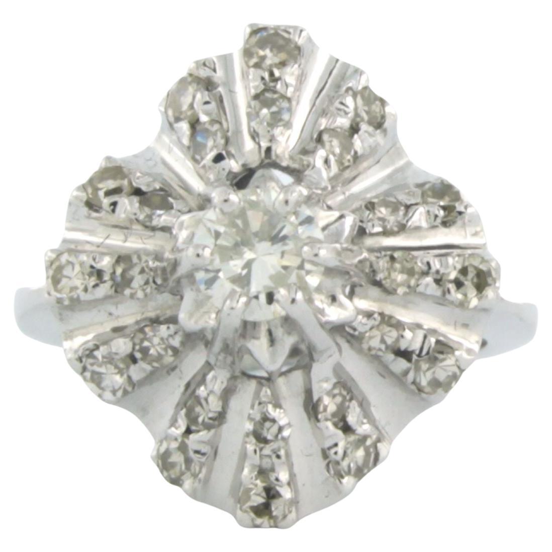 Cocktail ring with brilliant and single cut diamonds up to 1.05ct 14k white gold