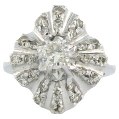 Cocktail ring with brilliant and single cut diamonds up to 1.05ct 14k white gold