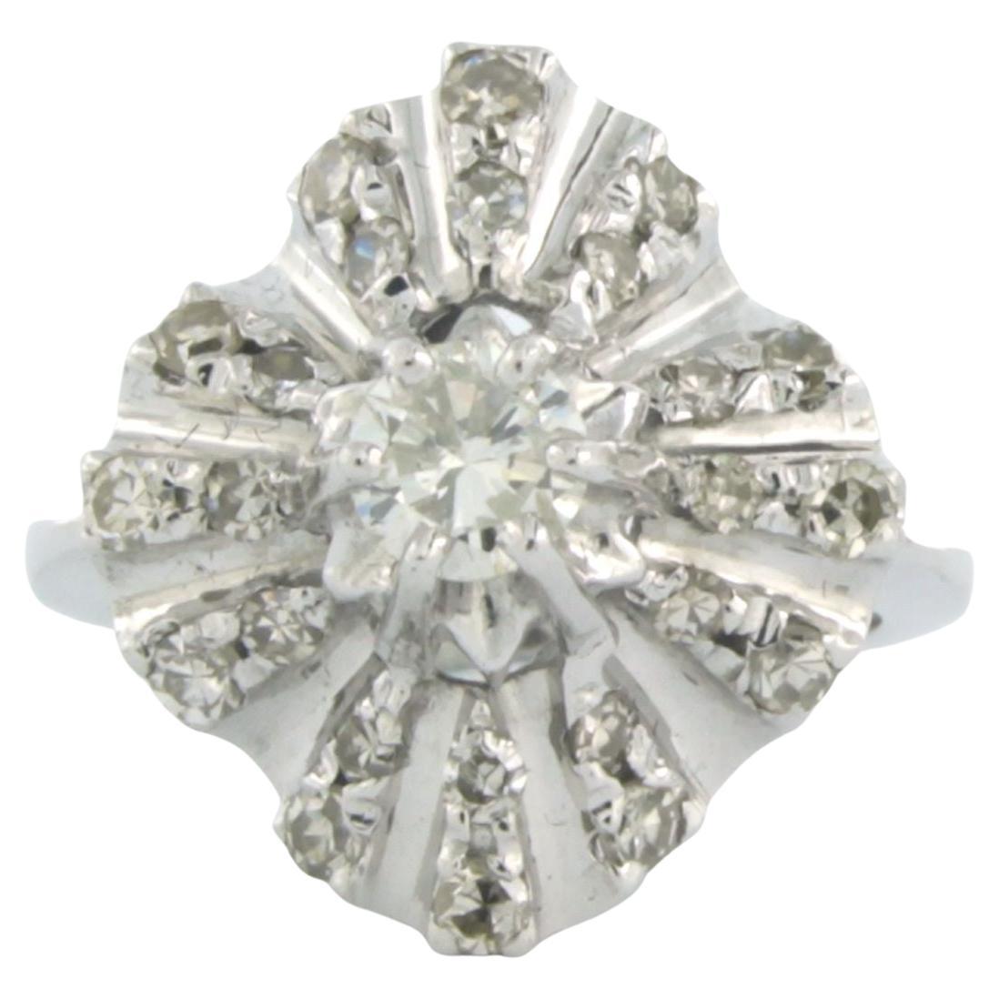 Cocktail ring with brilliant and single cut diamonds up to 1.05ct 14k white gold