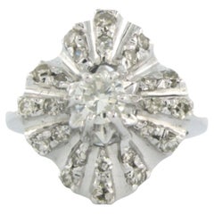 Cocktail ring with brilliant and single cut diamonds up to 1.05ct 14k white gold
