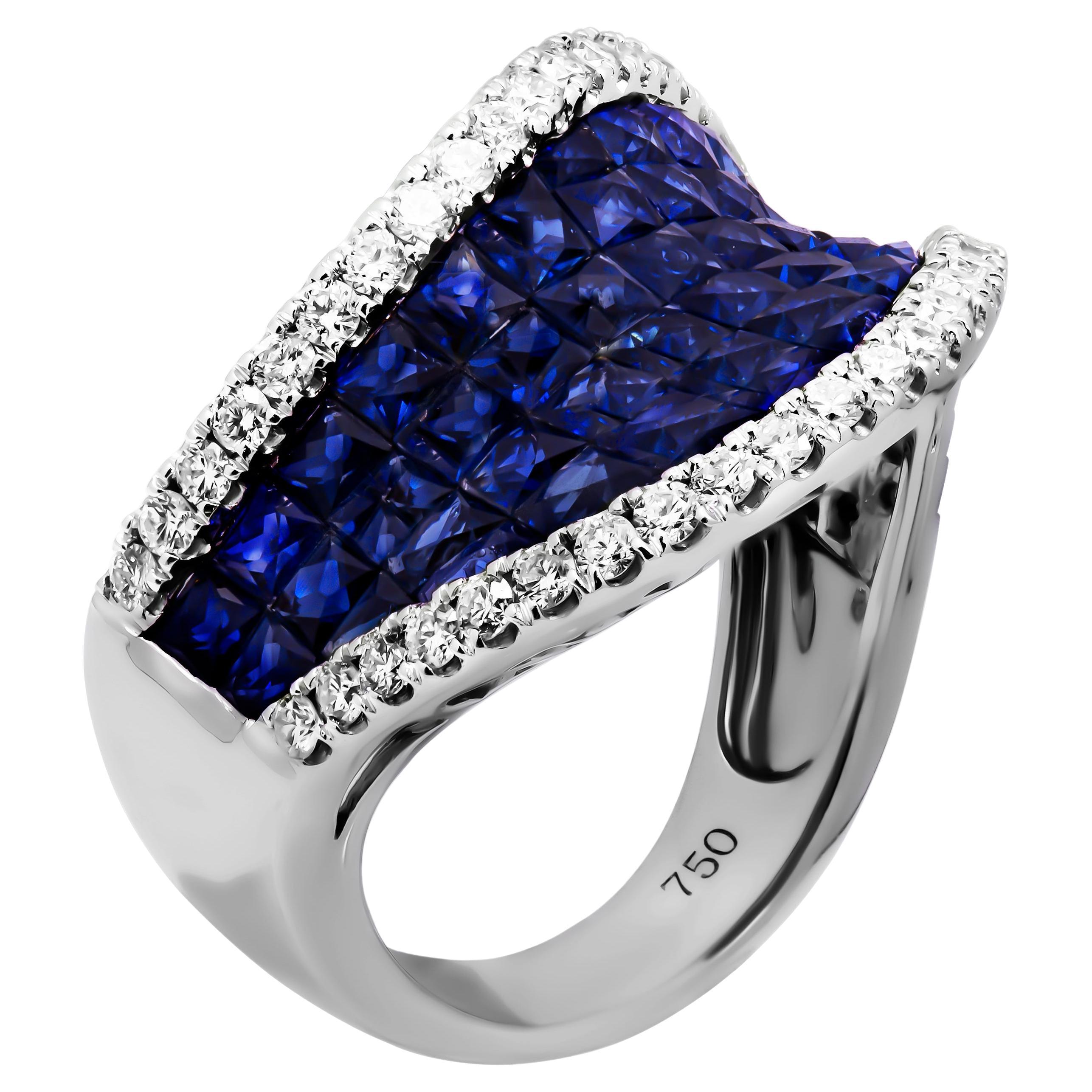 Cocktail ring with Diamonds and Blue Sapphires