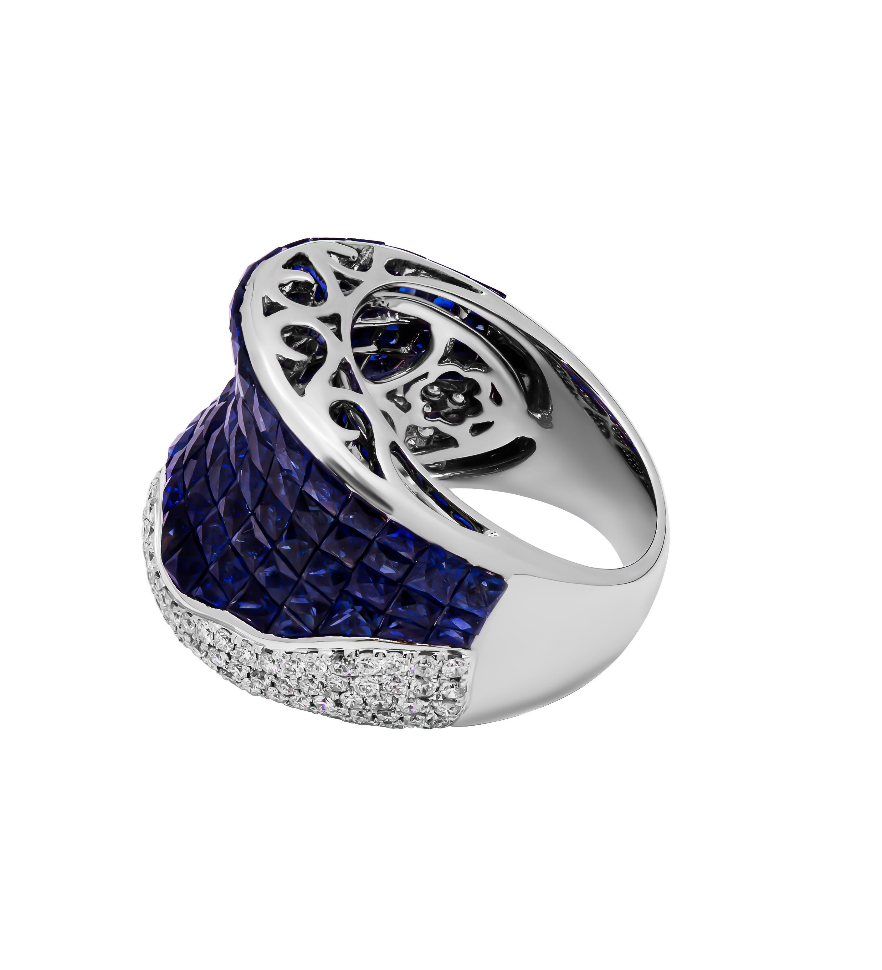 Cocktail ring with Diamonds and Sapphires
Round Diamond : 1.5ct - 174 stones
Blue Sapphire : 6.09ct -  87 stones
size 6.25