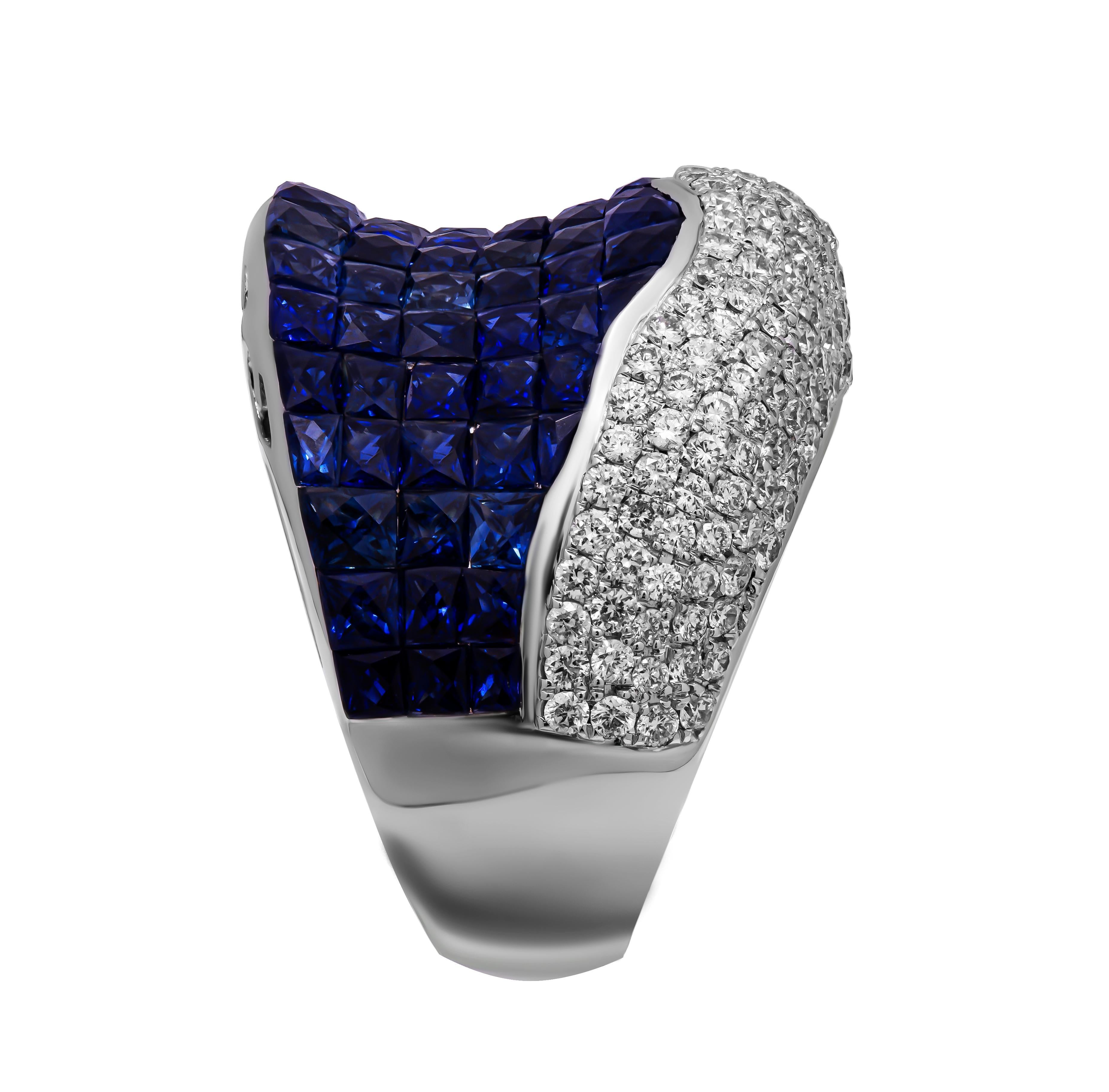 Modern Cocktail ring with Diamonds and Sapphires For Sale