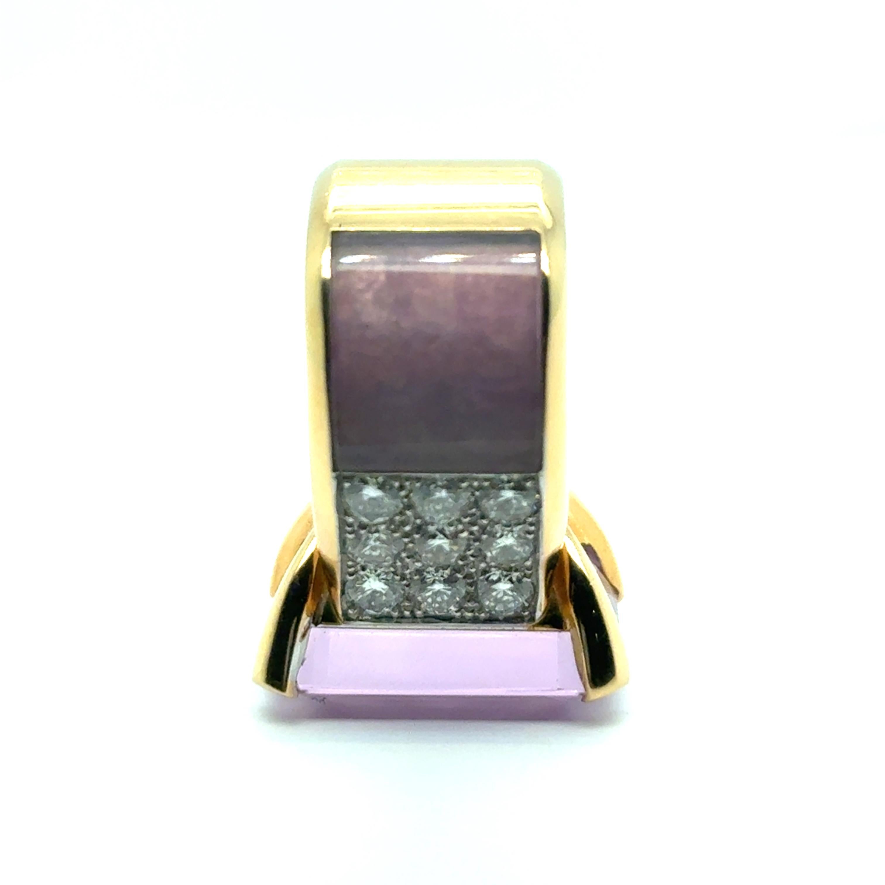 Cocktailring mit Diamanten und Kunzit aus 18 Karat Gelbgold von Binder im Angebot 2