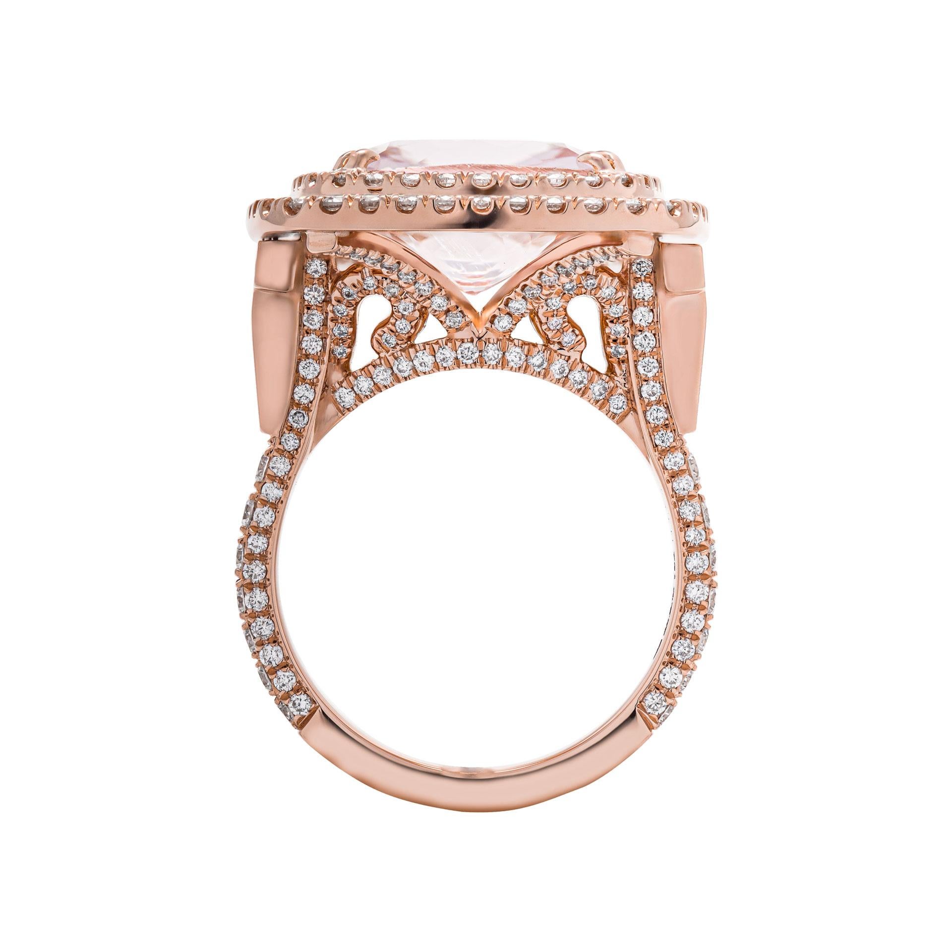 Modern Cocktail Ring with Double Halo with 6.75ct Morganite For Sale
