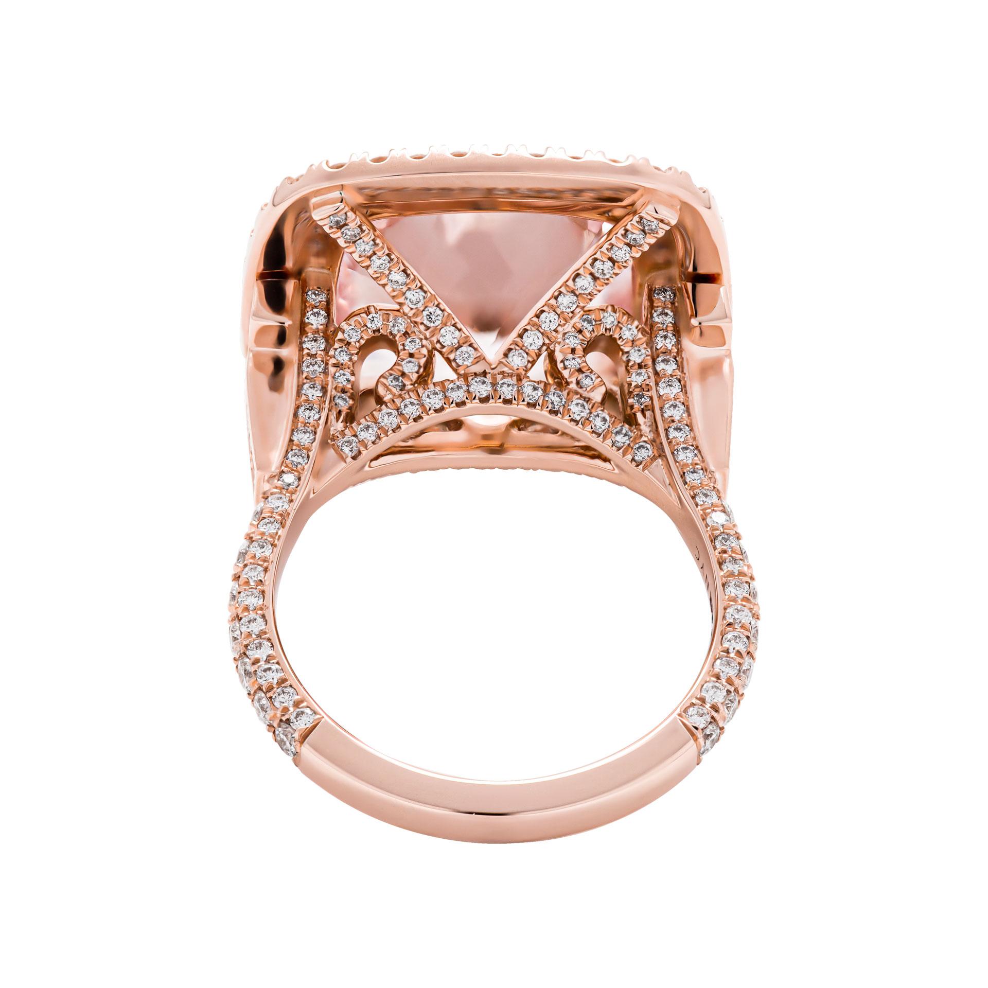 Cushion Cut Cocktail Ring with Double Halo with 6.75ct Morganite For Sale
