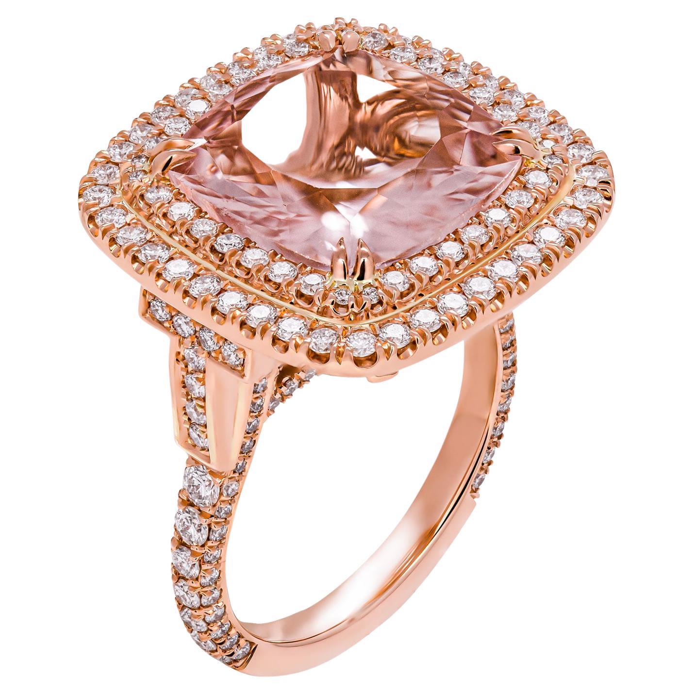 Cocktail Ring with Double Halo with 6.75ct Morganite For Sale