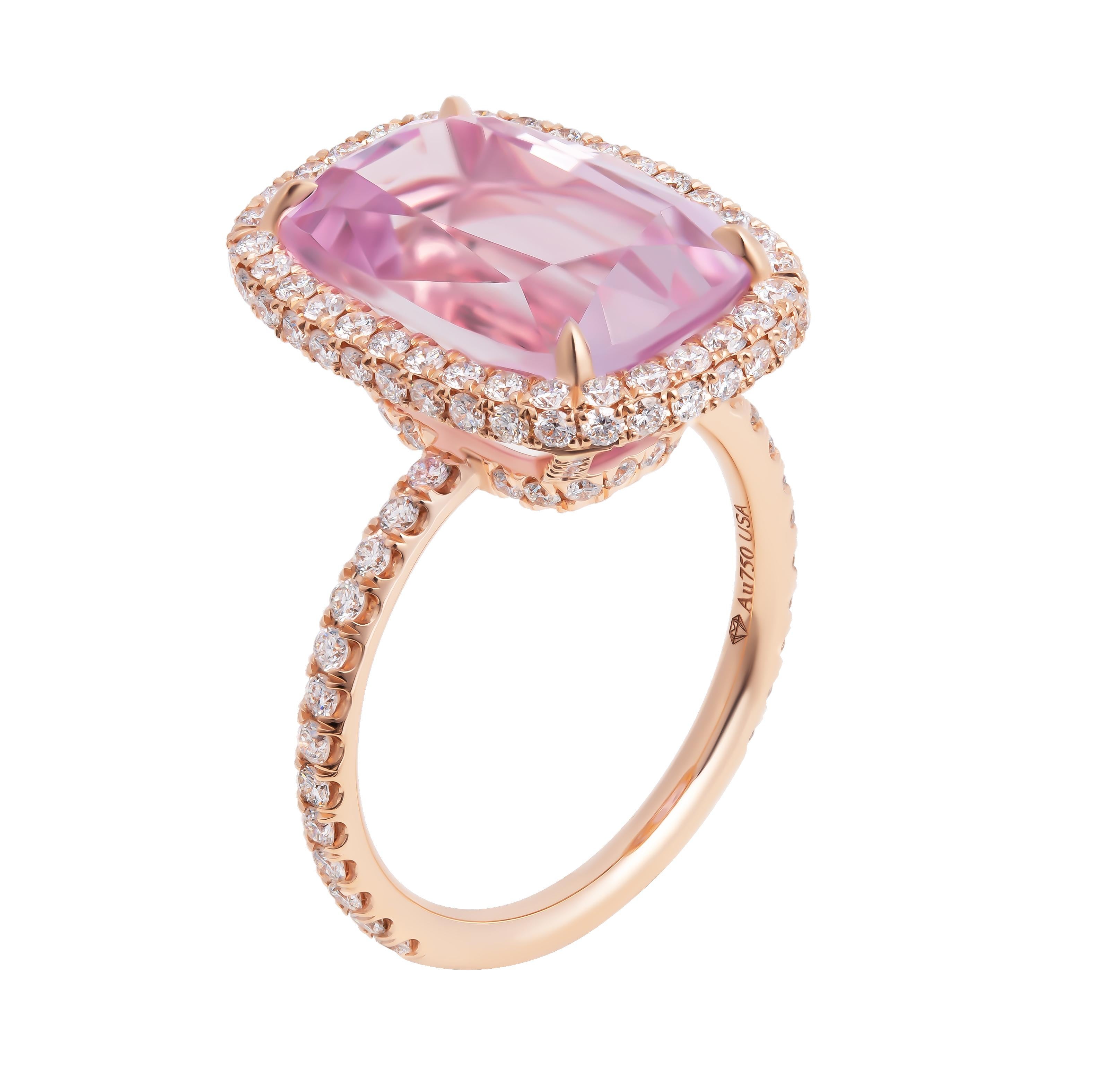 Cocktail Ring with Lavender Kunzite in 18K Rose Gold
Total Carat Weight 1.51ct
Size 6.5

Center stone is 9.74ct Lavender Kunzite 

