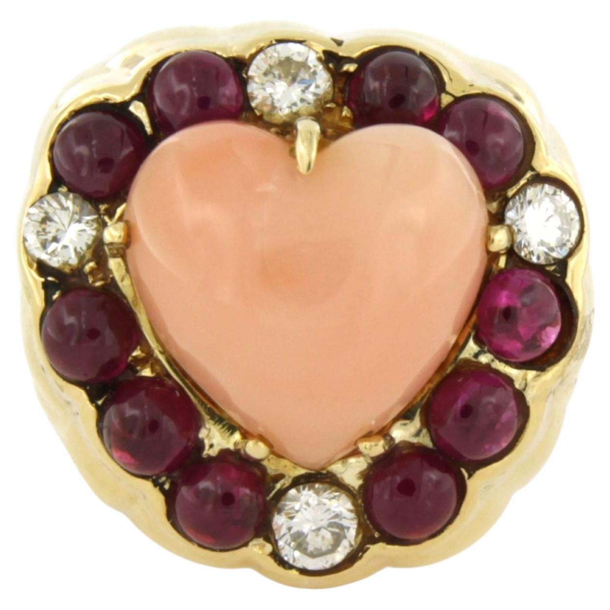 COCKTAIL Ring with opal, ruby and brilliant cut diamonds up to 0.50ct 14k gold For Sale