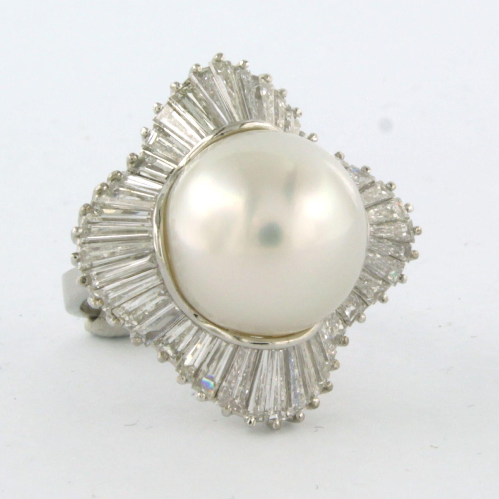 Modern Cocktail Ring with pearl and diamonds 18k white gold For Sale