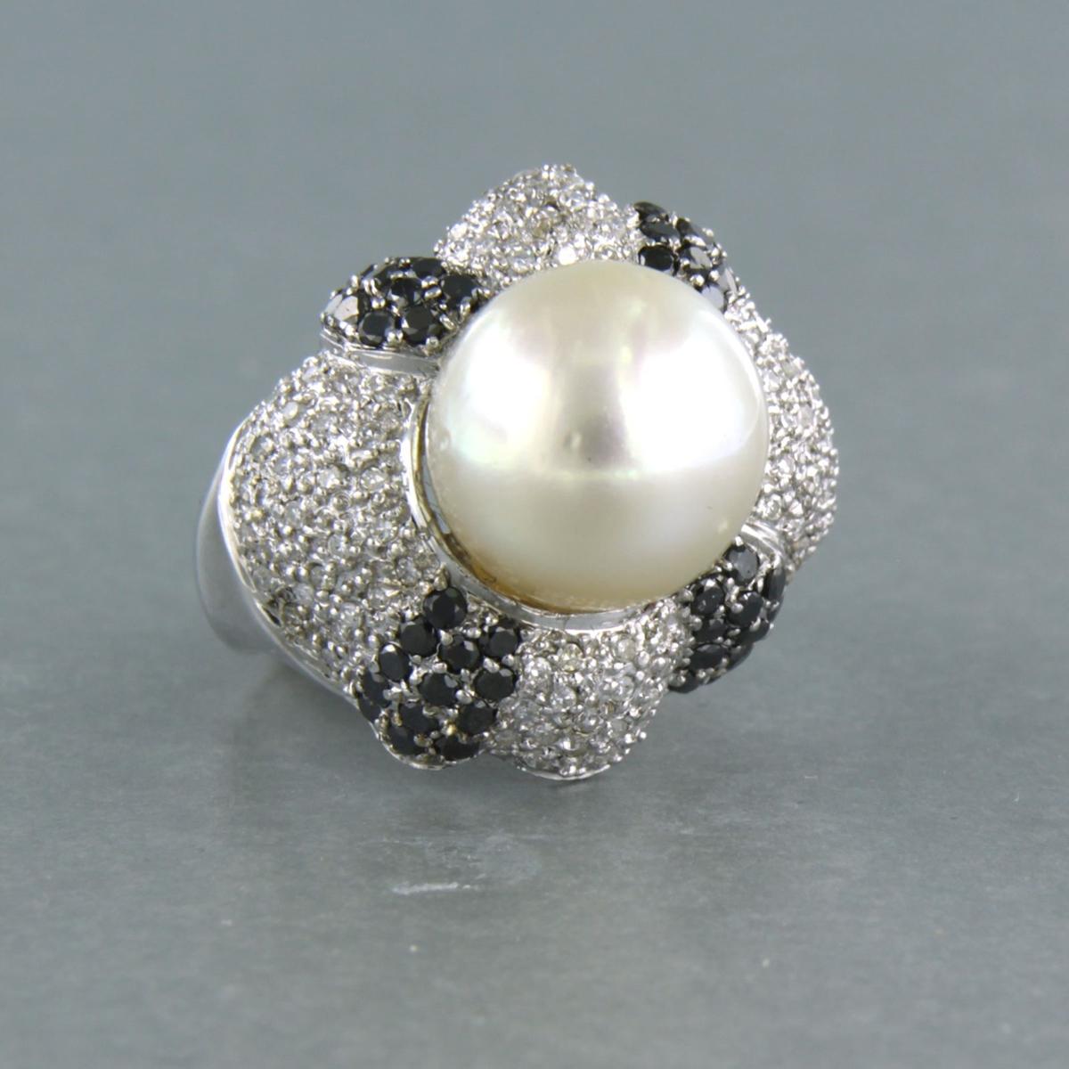 Single Cut Cocktail Ring with pearl and diamonds up to 1.50ct 14k white gold For Sale