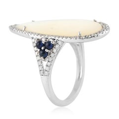 Cocktail Ring with Pearl & Sapphire Surrounded by Pave Diamonds Made in 18k Gold