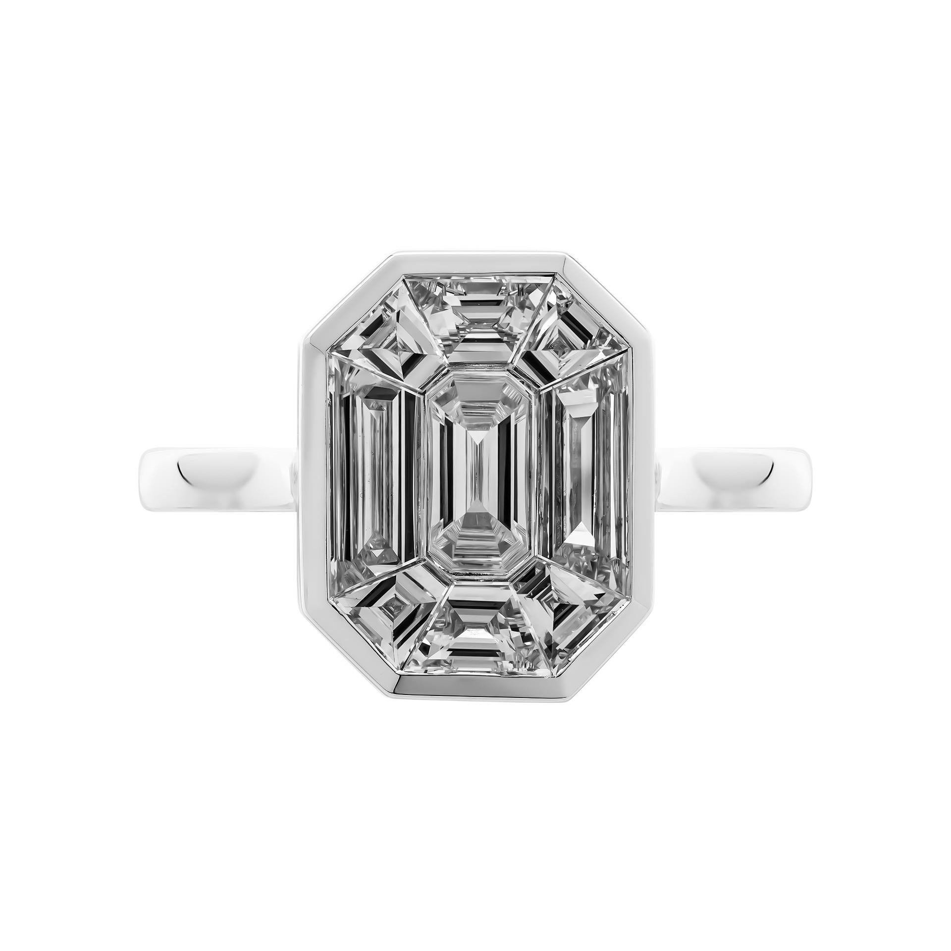 An Absolute stunner !
Beautiful, edgy yet timeless piece - Emerald cut ring set with Pie Cut diamond totaling 1.81ct delivering the look of 4-5 carat for a fraction of the price! All diamonds are natural F-G color VVS clarity , 9 perfectly cut