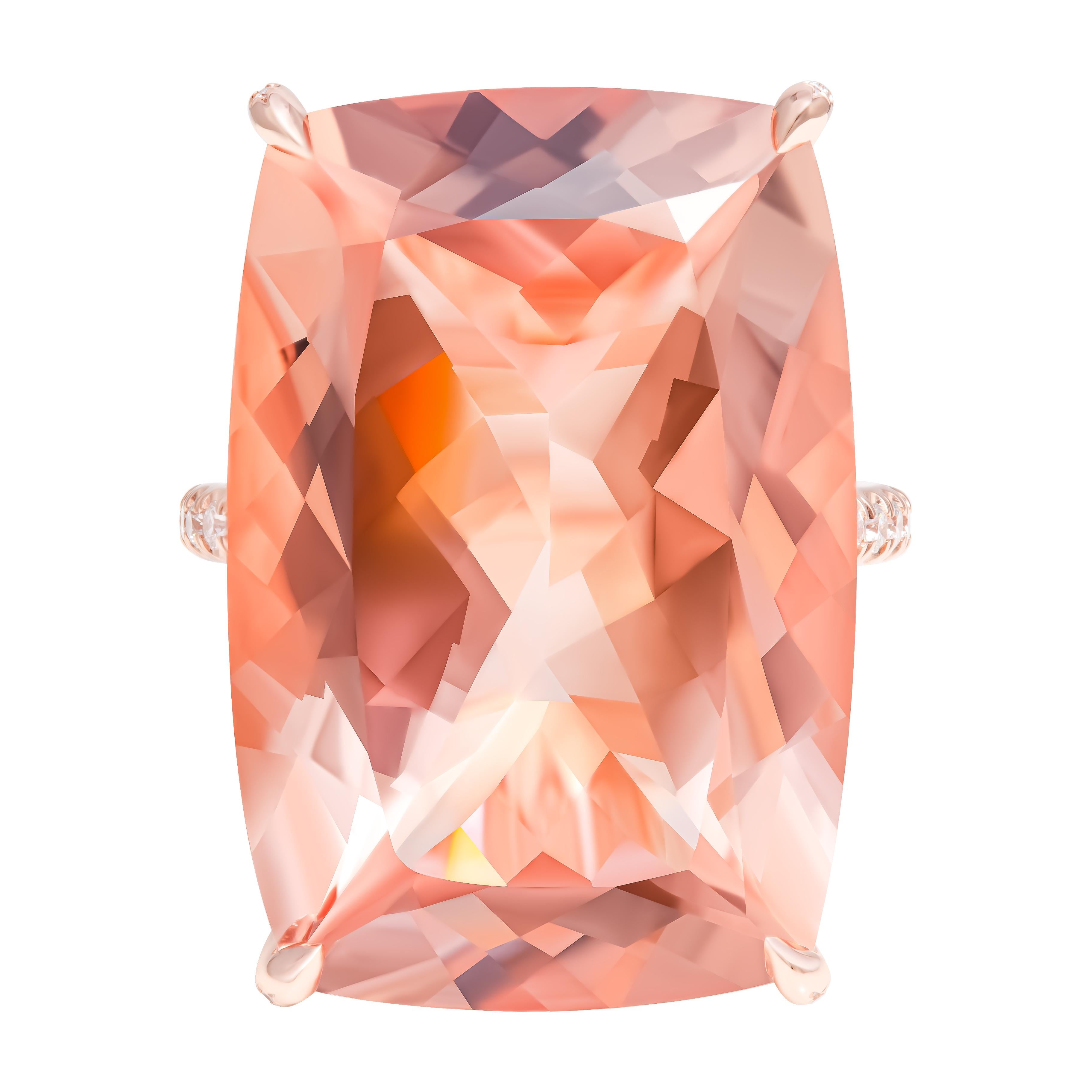 Cocktail Ring with Pink Morganite
In 14k rose gold with 27.70CT Morganite Cushion 
Pave totaling 1.23ct
Size: 6


