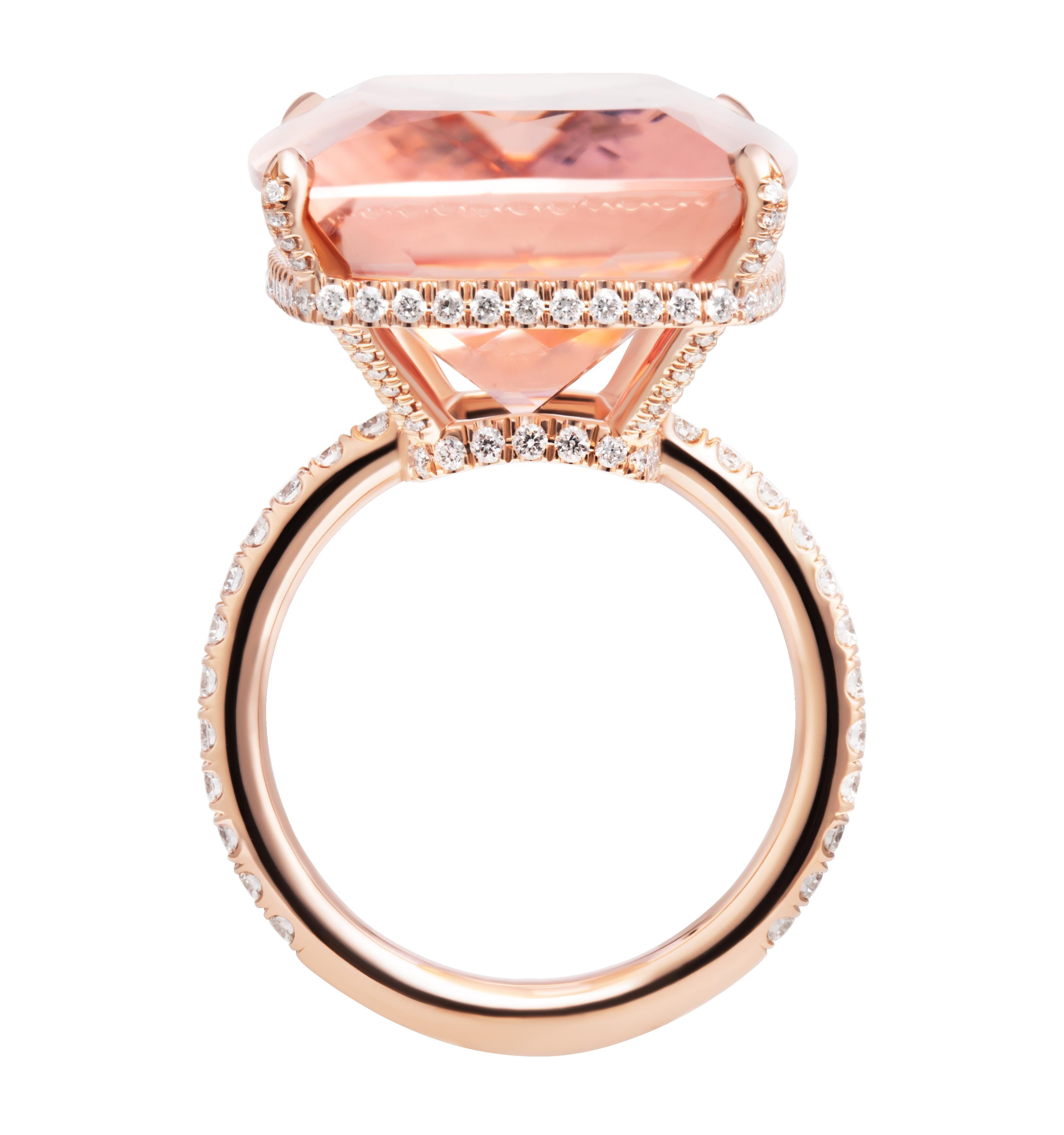 Cocktail Ring with Pink Morganite Corte cojín en venta
