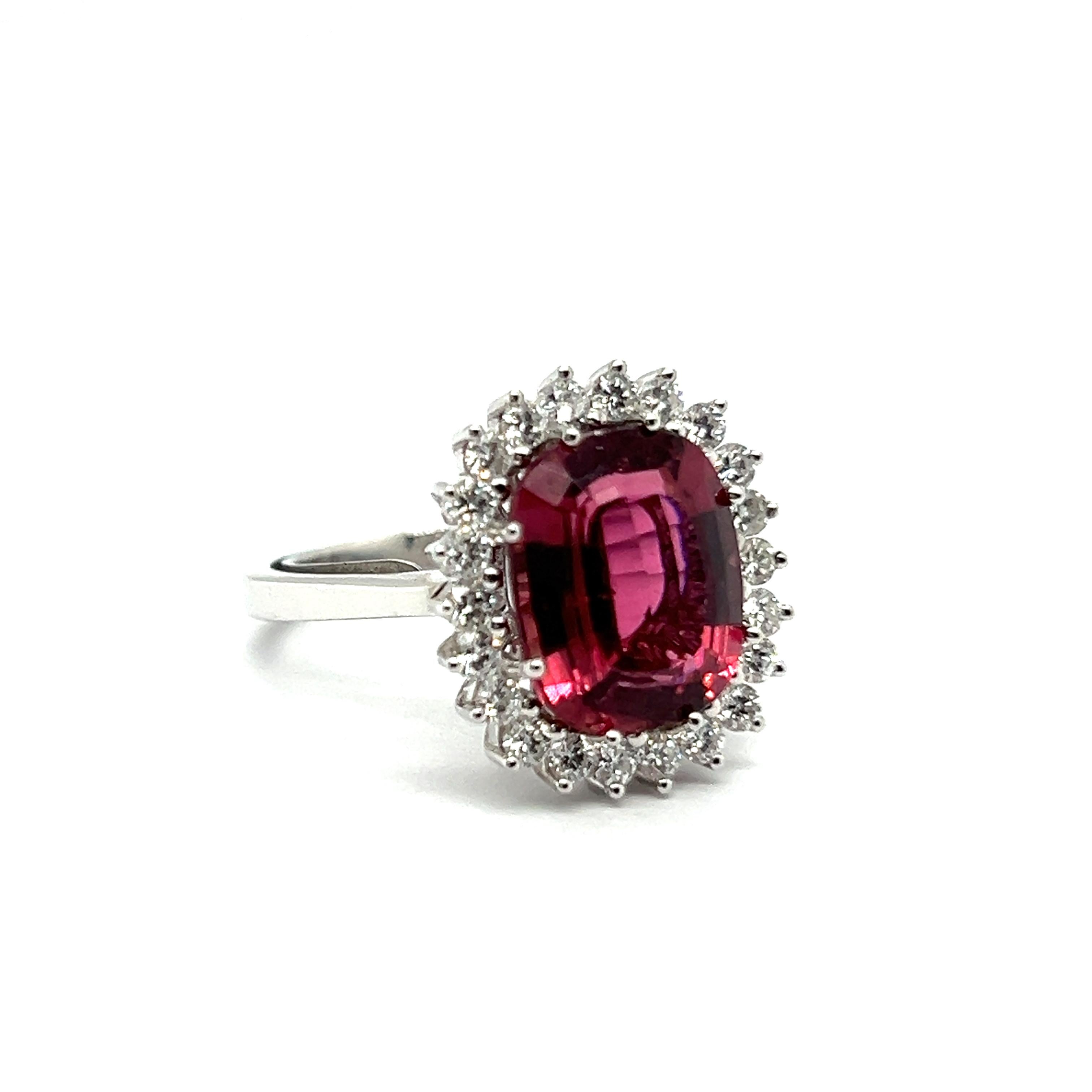 Modern  Cocktail Ring with Pink Tourmaline & Diamond in 18 Karat White Gold For Sale