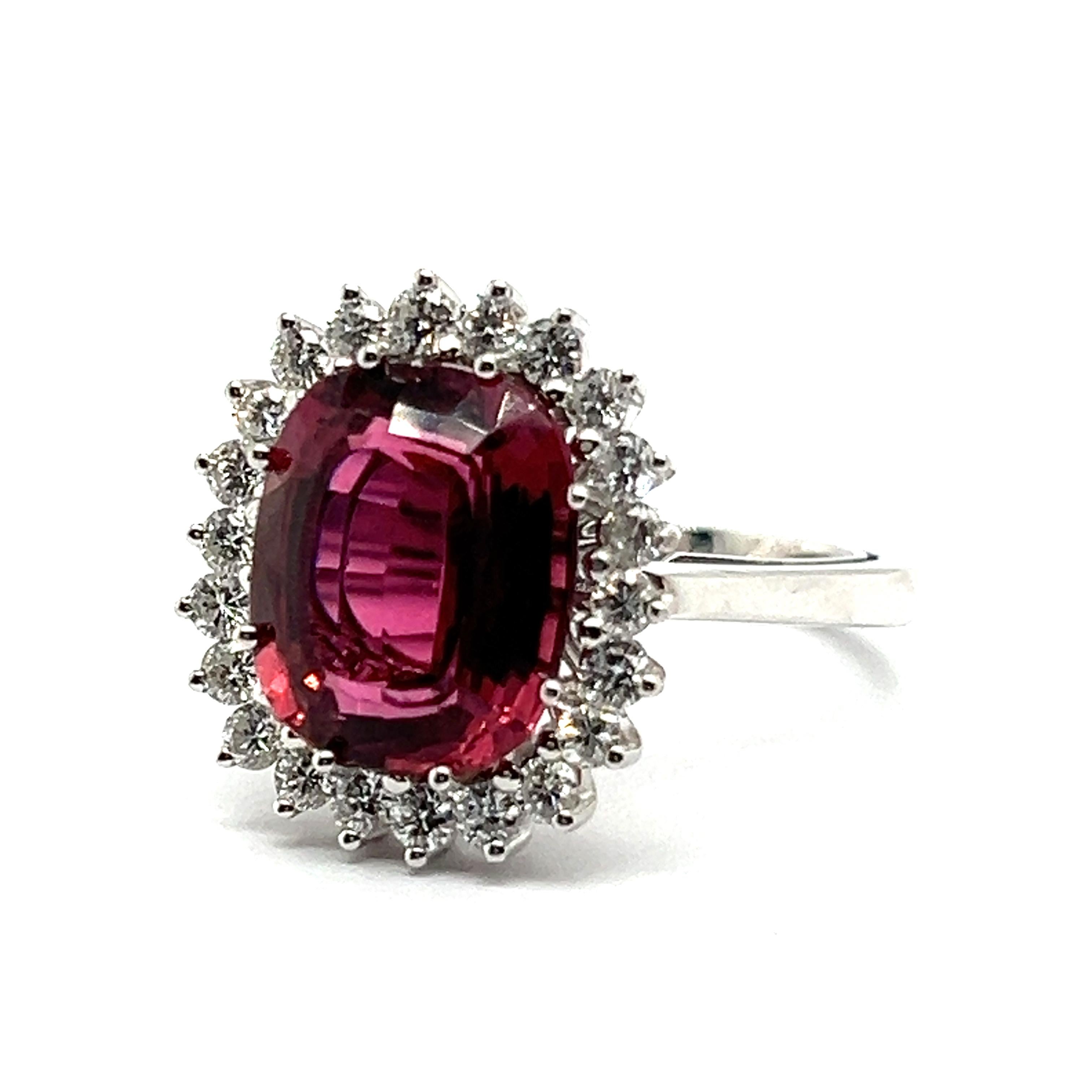 Women's or Men's  Cocktail Ring with Pink Tourmaline & Diamond in 18 Karat White Gold For Sale