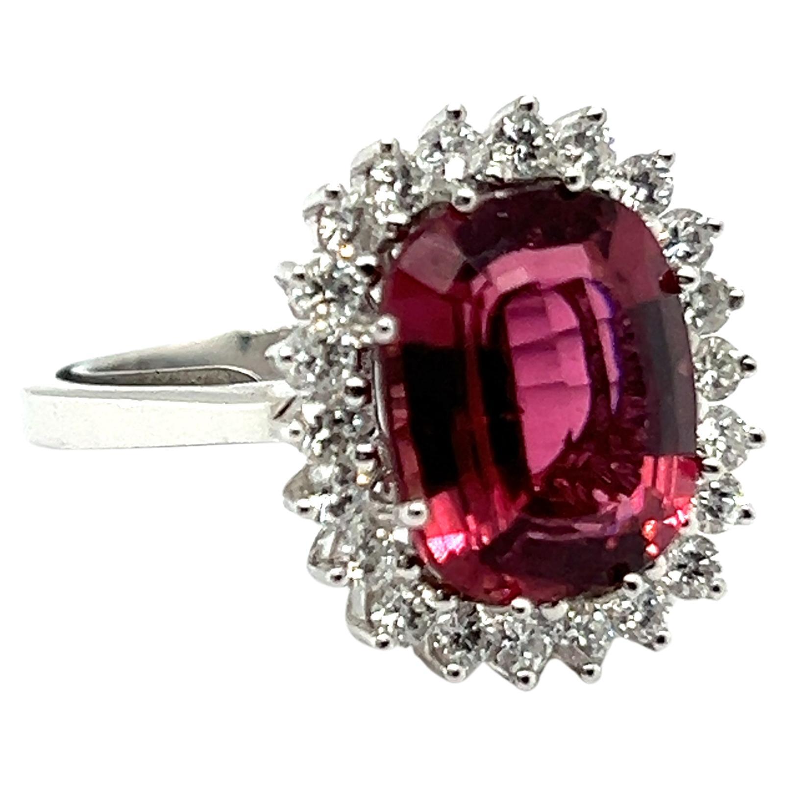  Cocktail Ring with Pink Tourmaline & Diamond in 18 Karat White Gold For Sale