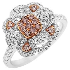 Cocktailring aus Platin mit seltenen rosa Diamanten und weißen Diamanten, hergestellt