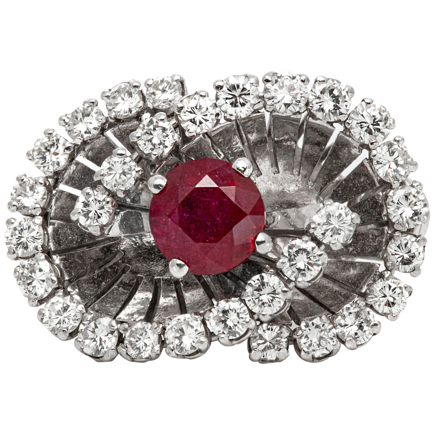 Cocktail Ring with Ruby and Diamonds For Sale