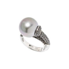 Cocktail Ring with Tahitian Pearl and Diamonds, 18 Karat