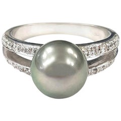 21st Century 18 Karat Gold Tahitian Pearl and White Diamond Cocktail Ring