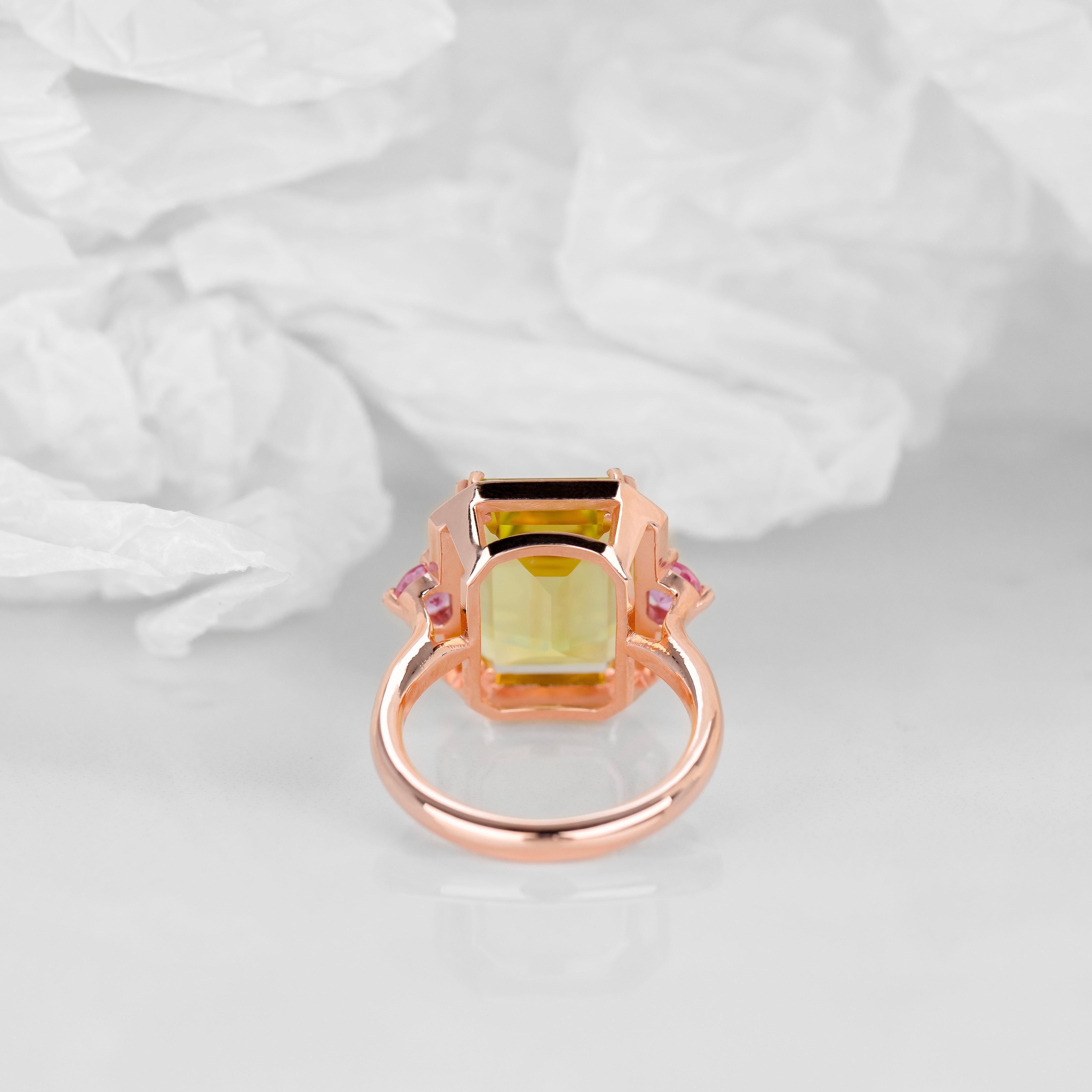 Femenino o masculino Anillos de Cóctel, Anillo de Cuarzo Limón y Piedra Topacio, Plata 925 Chapado en Oro Rosa en venta