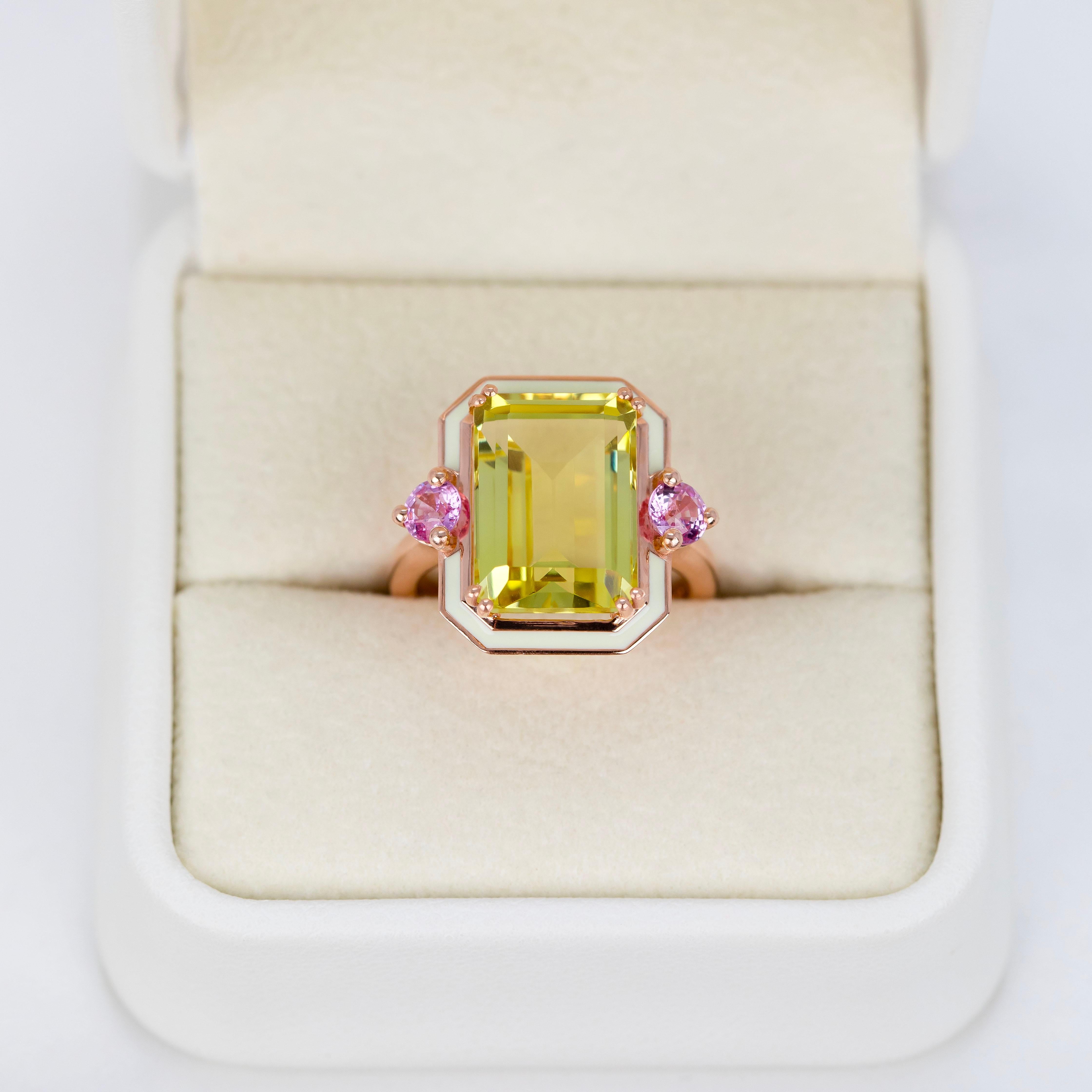 Anillos de Cóctel, Anillo de Cuarzo Limón y Piedra Topacio, Plata 925 Chapado en Oro Rosa en venta 1