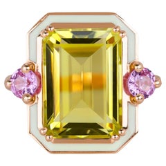 Bague cocktail, quartz citron et topaze plaqué or rose 925