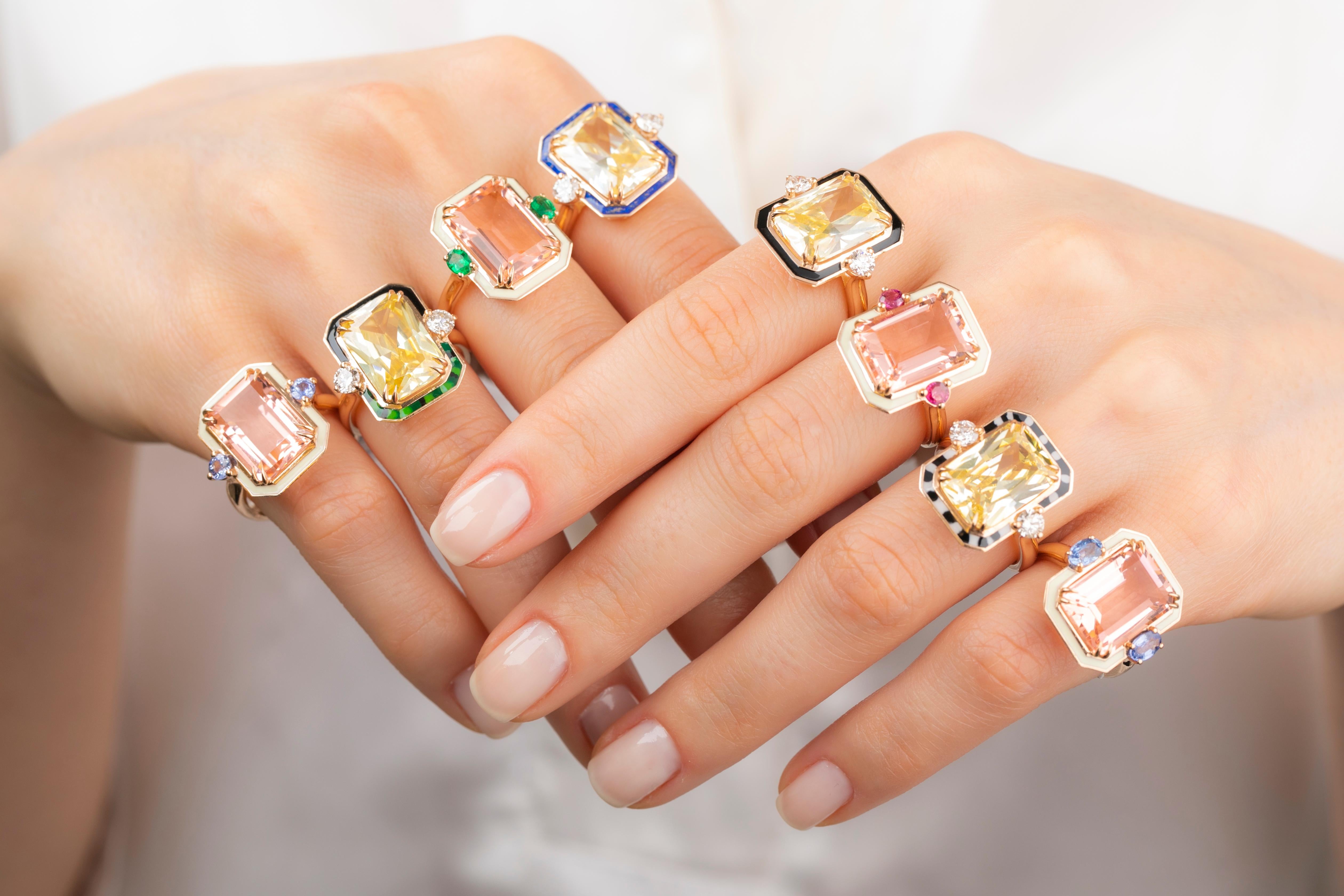 Cocktail Rings Pink Quartz and Moissanite Stone Ring, 925 silver rose Gold plate For Sale 4