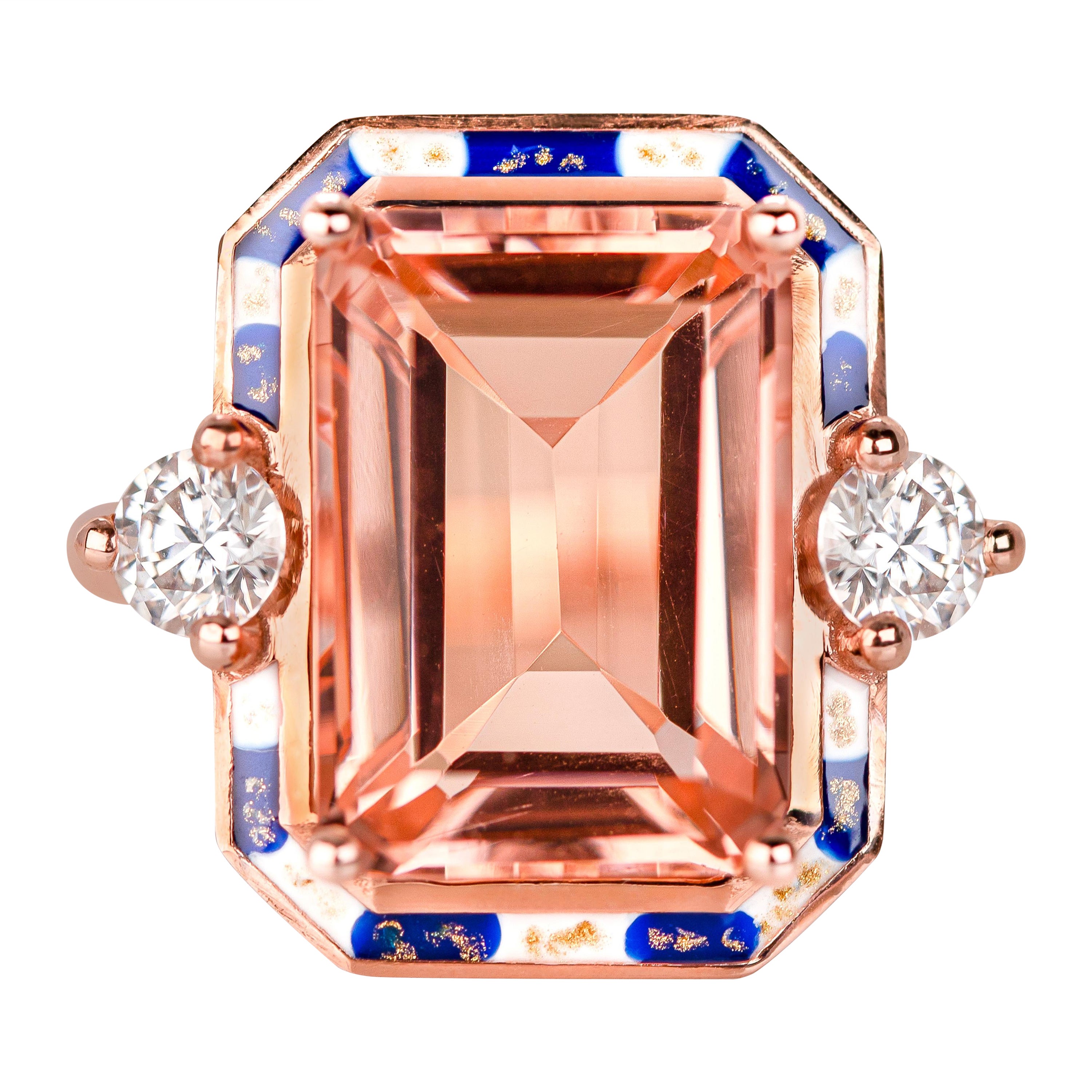 Cocktail Rings Pink Quartz and Moissanite Stone Ring, 925 silver rose Gold plate