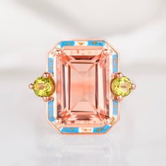 Cocktail Rings Pink Quartz and Peridot Stone Ring, 925 silver Rose Gold plated