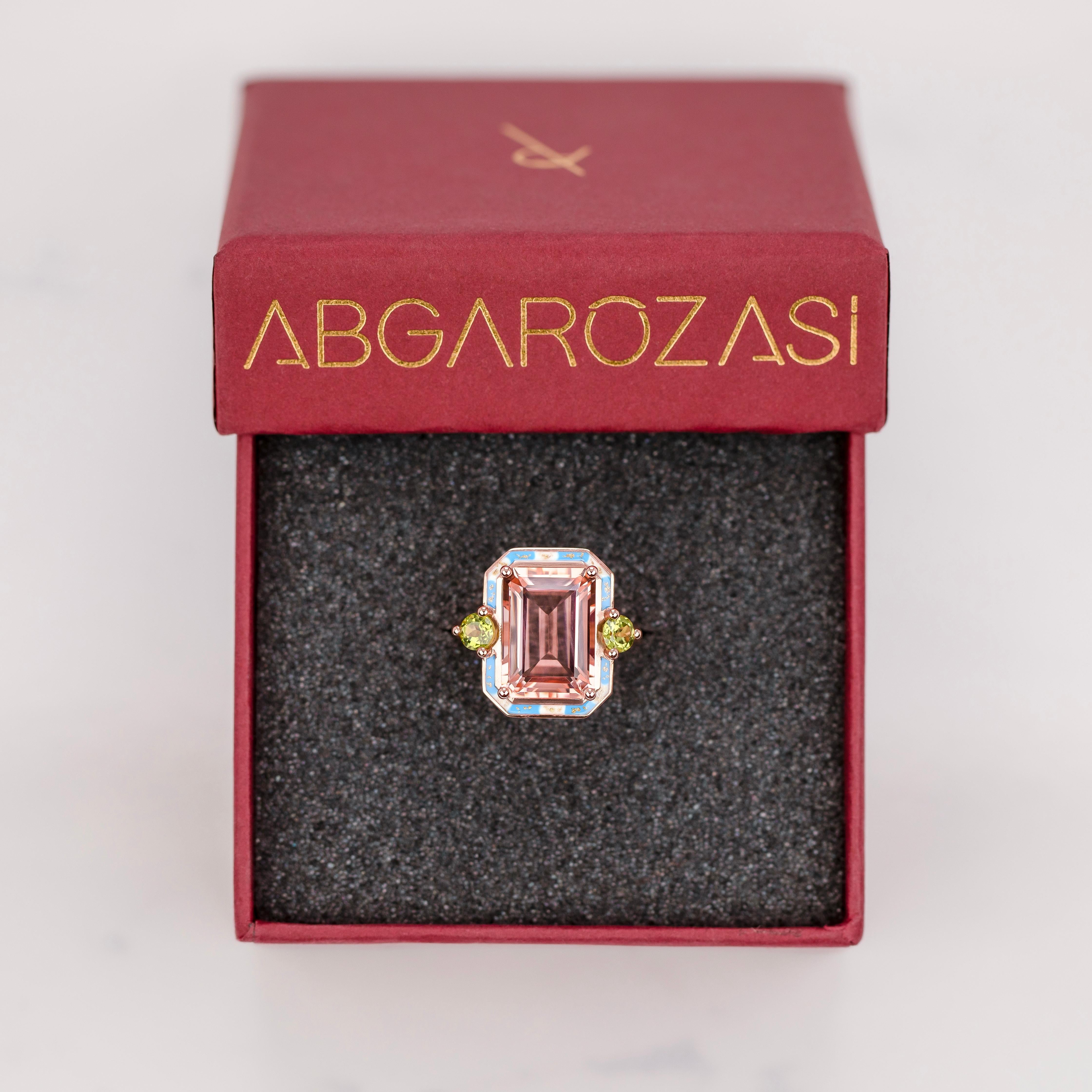 Cocktail Rings Pink Quartz and Peridot Stone Ring, 925 silver Rose Gold plated For Sale 2