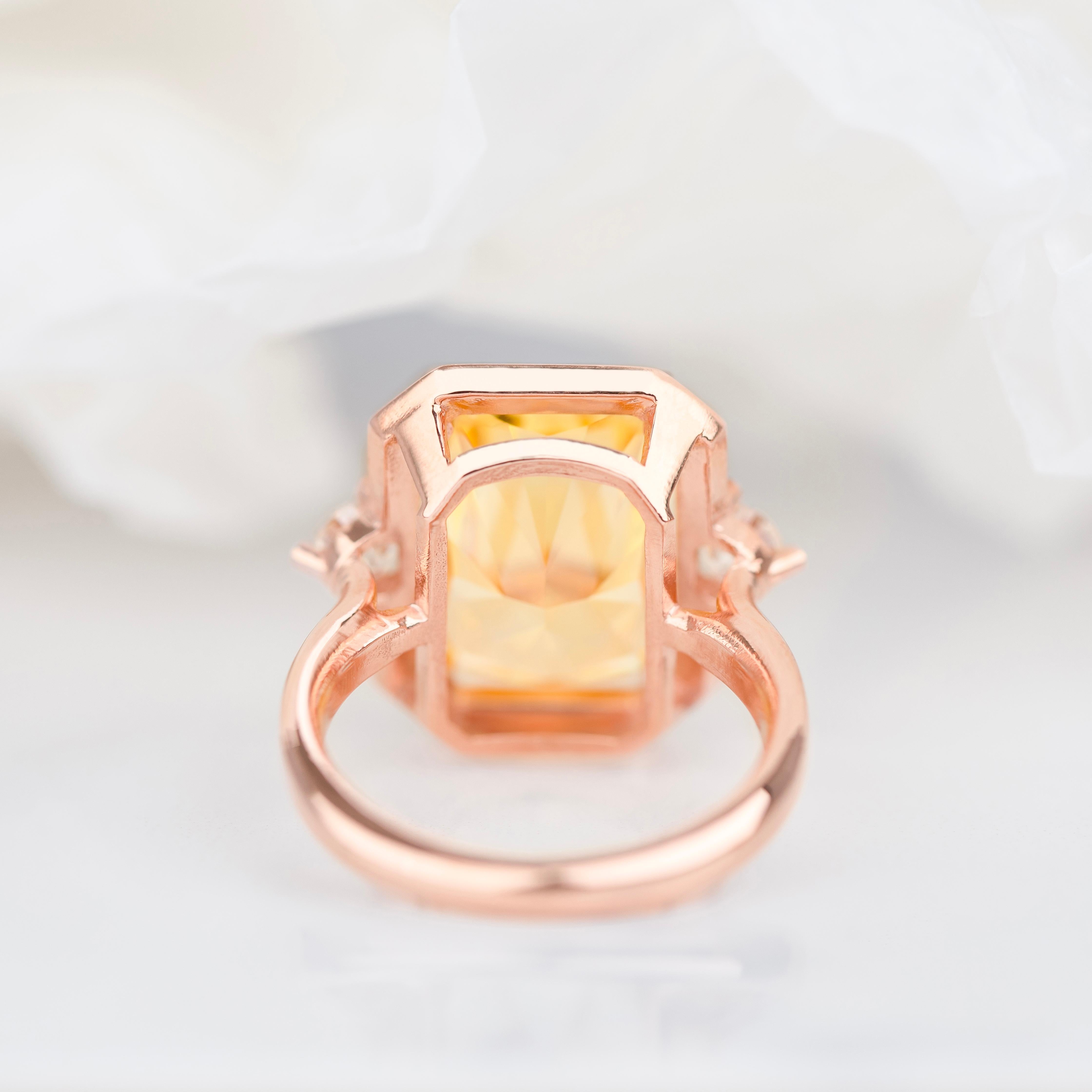Cocktail Rings, Yellow Stone Ring, Statement Ring, 925 Silver Rose Gold Plated In New Condition For Sale In ISTANBUL, TR