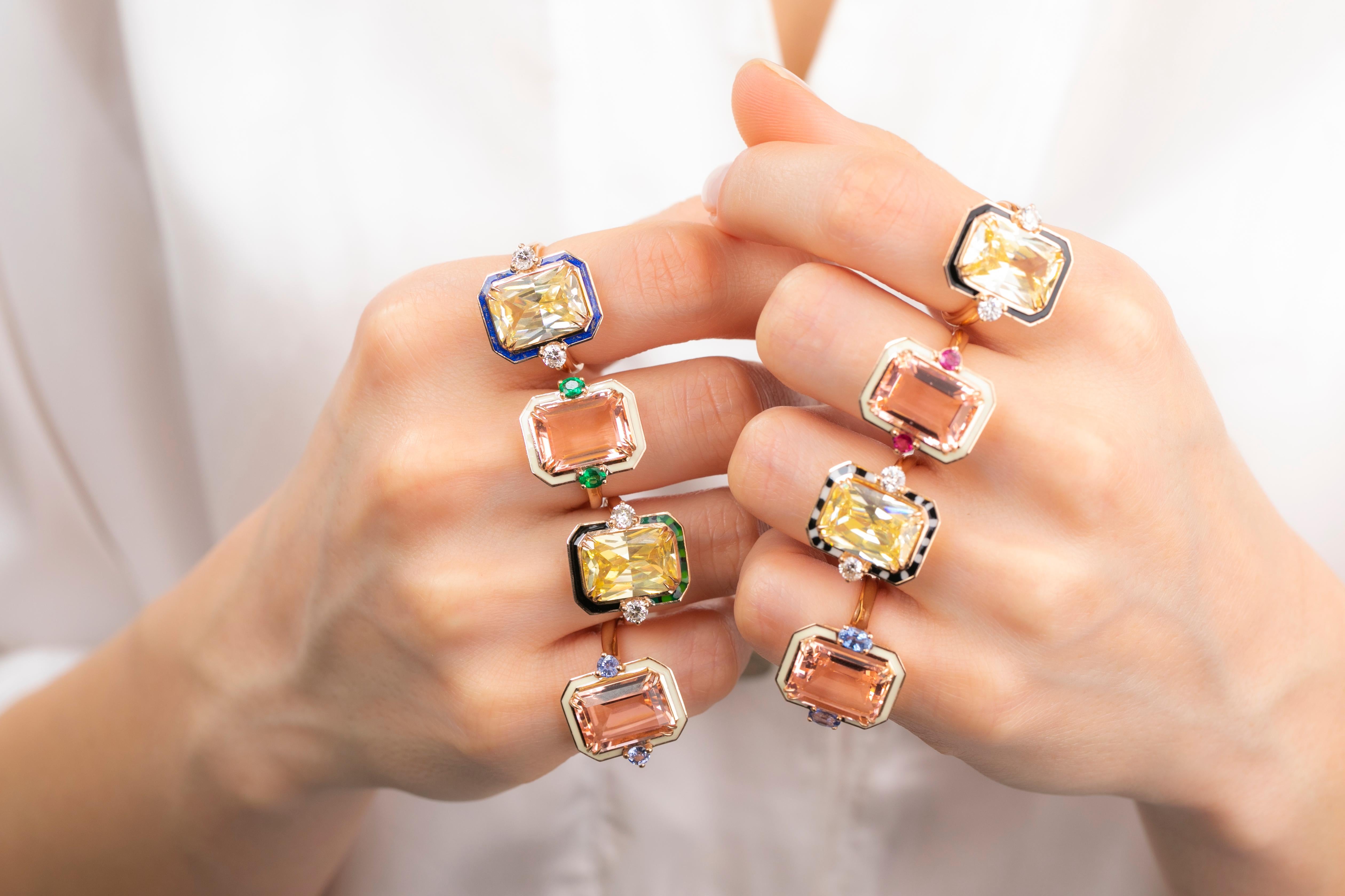 Cocktail Rings, Yellow Stone Ring, Statement Ring, 925 Silver Rose Gold Plated For Sale 3
