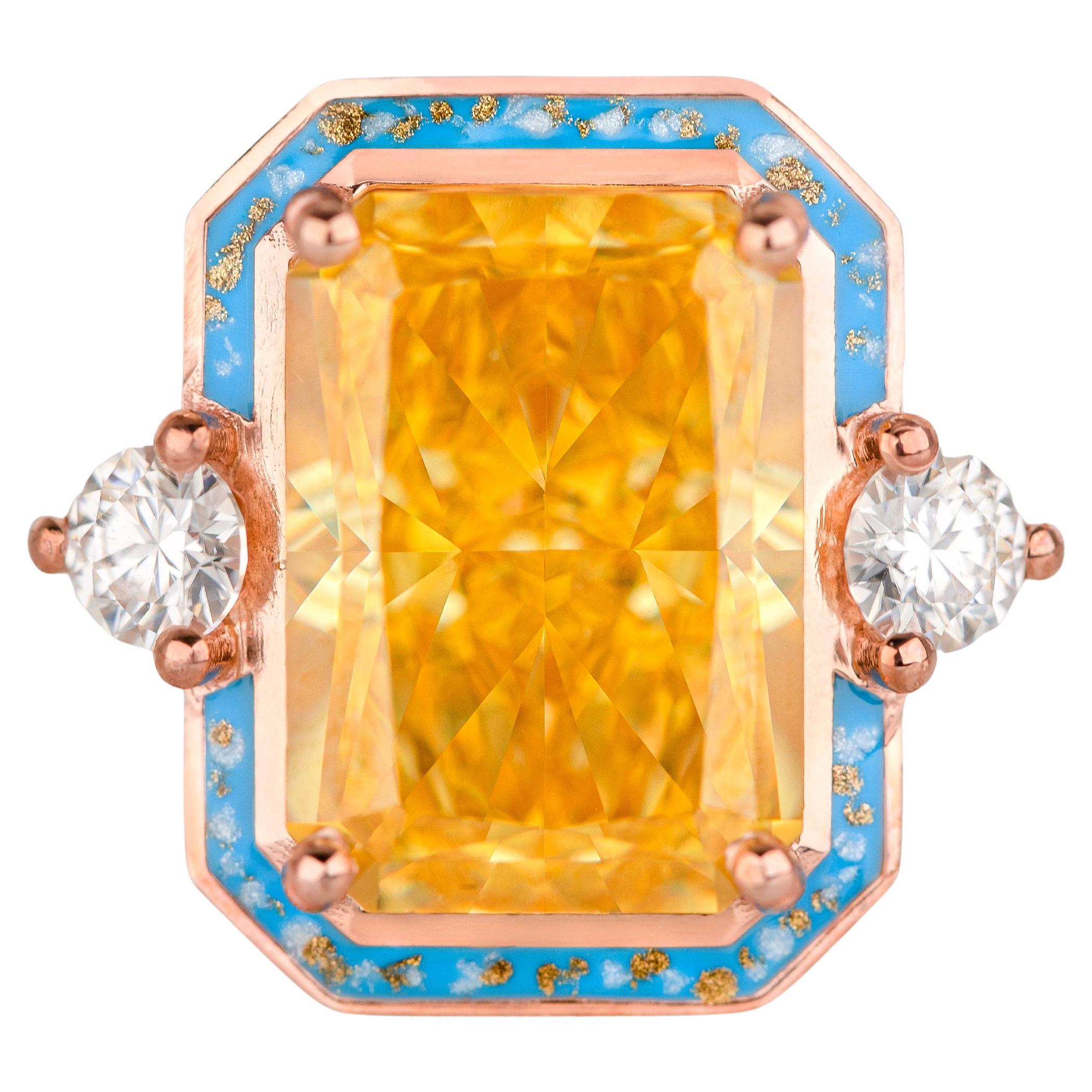 Cocktail Rings, Yellow Stone Ring, Statement Ring, 925 Silver Rose Gold Plated