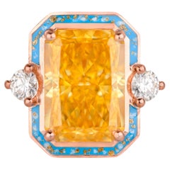 Anelli da cocktail, anello con pietra gialla, anello di rappresentanza, argento 925 placcato oro rosa