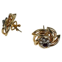 Cocktail ruby diamond earrings 14KT gold